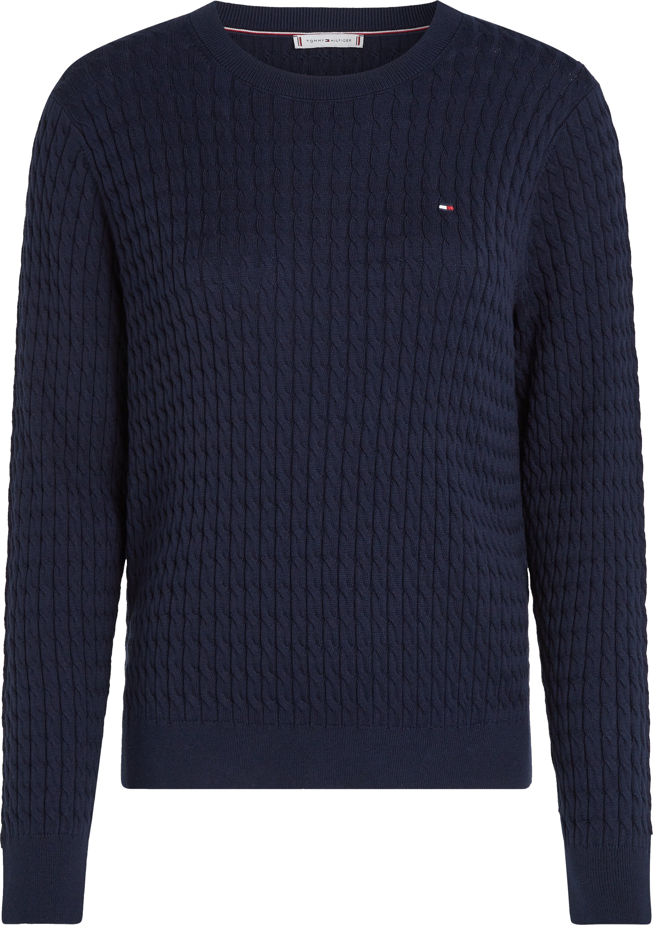 Tommy Hilfiger Rundhalspullover »CO CABLE C-NK LS SWEATER«, mit Zopfmuster