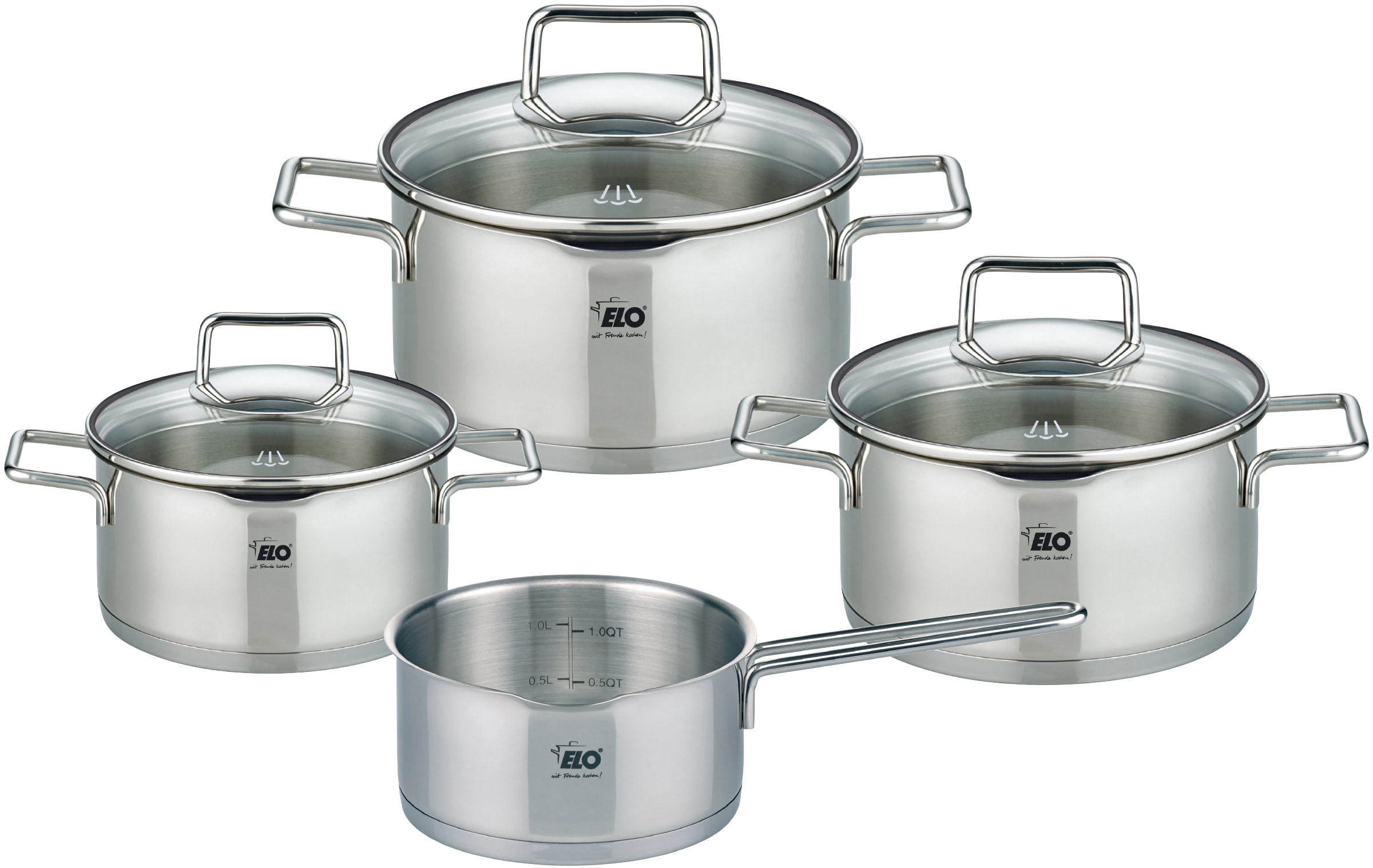 Elo Topf-Set »Smart Steam« Set, je 1 Fleischtopf Ø 16/20/24 cm, 1x Stieltopf Ø 16 cm, 7 Stk. tlg. Edelstahl 18/10