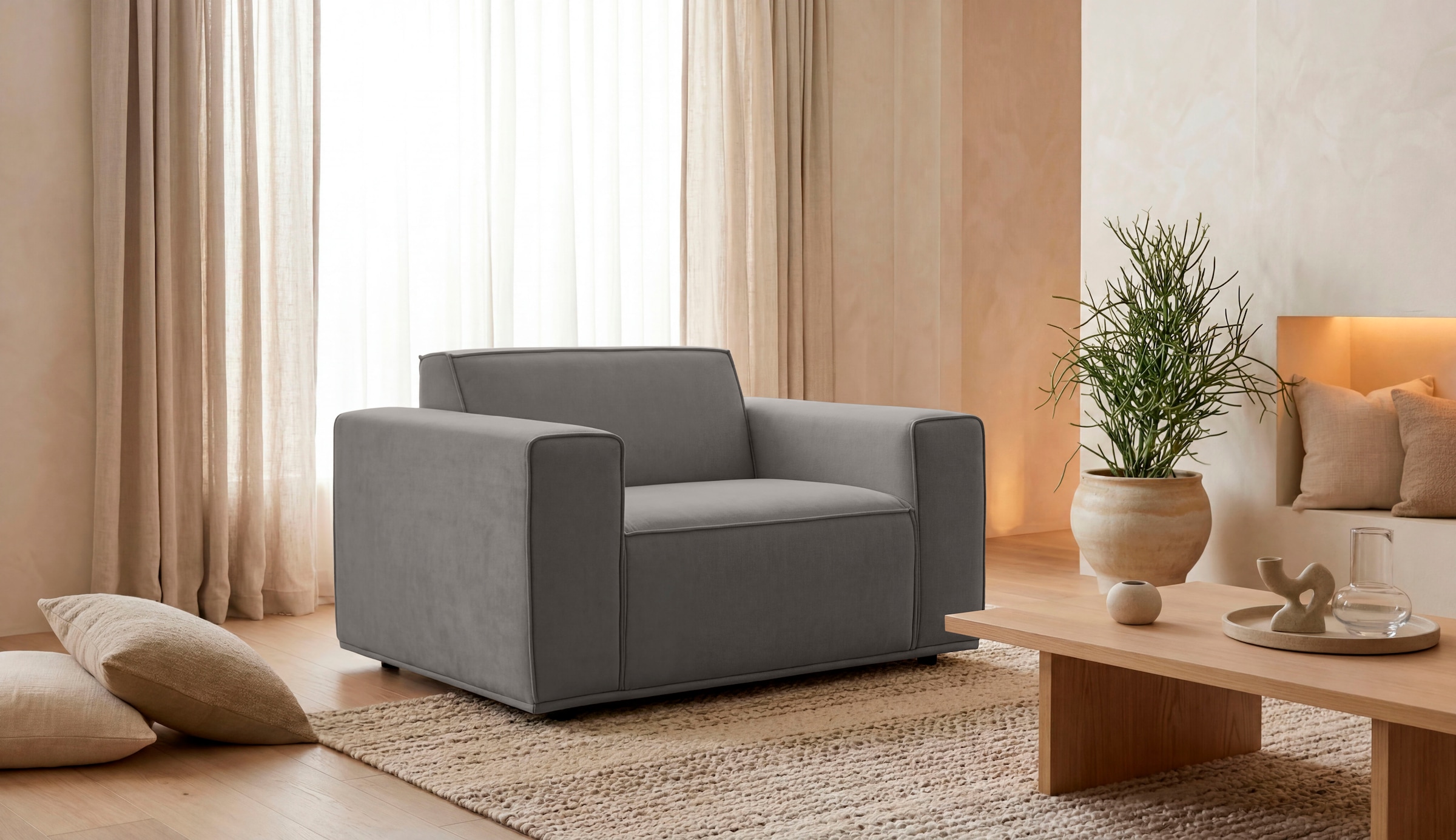 OTTO home Loveseat »Avelin, 1.5 Sitzer, 140 cm,  Chenille, Struktur-Boucle« mit Wellenunterfederung, Kedernaht, bodentief, Skandi-Design
