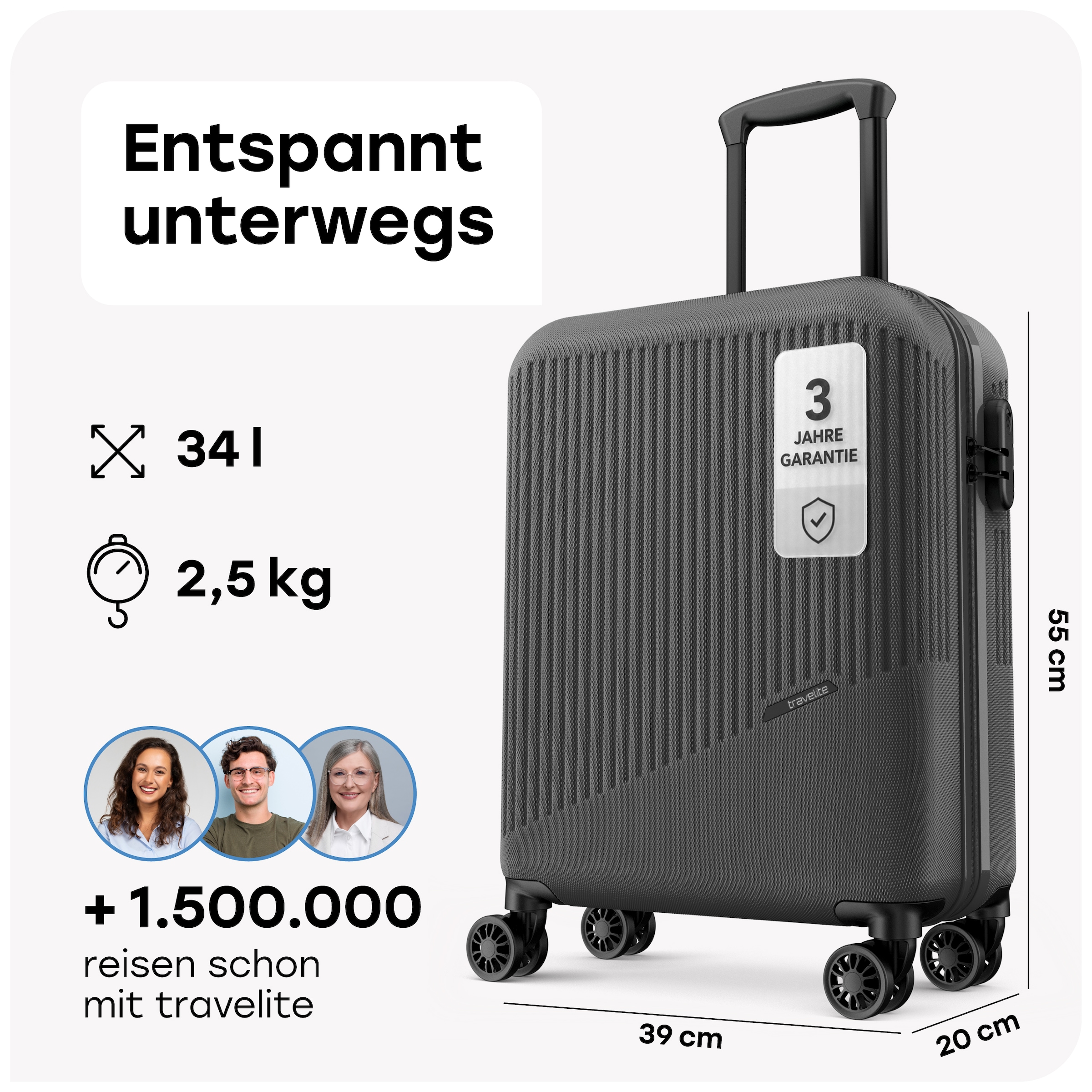 travelite Hartschalen-Trolley »BALI Reisekoffer Hartschale« 34 l 4 Rollen TSA-Schloss – robustes Reisegepäck
