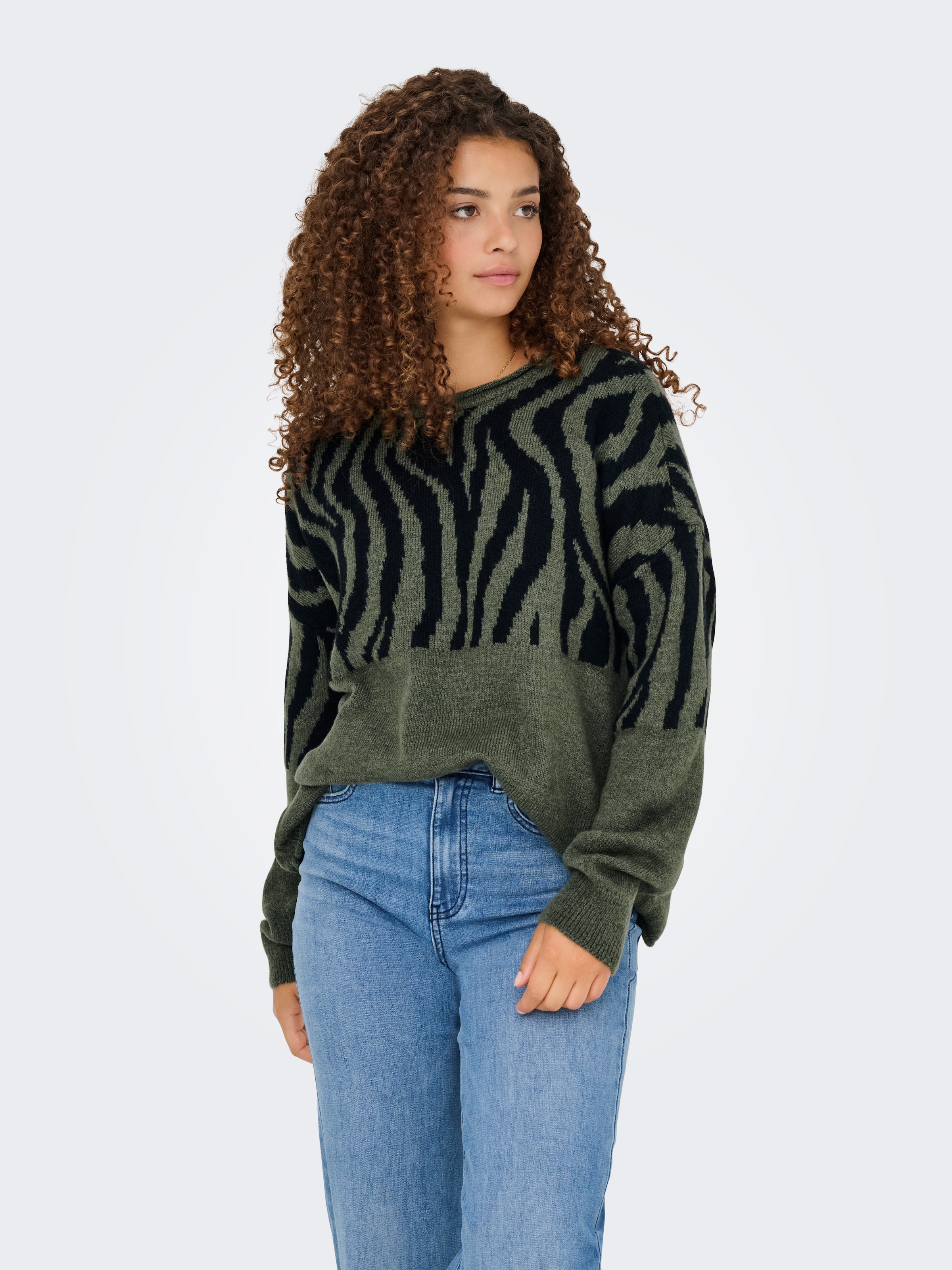 ONLY Rundhalspullover »ONLJADE ANIMAL LS O-NECK NOOS KNT« Kunstfaser, regular fit