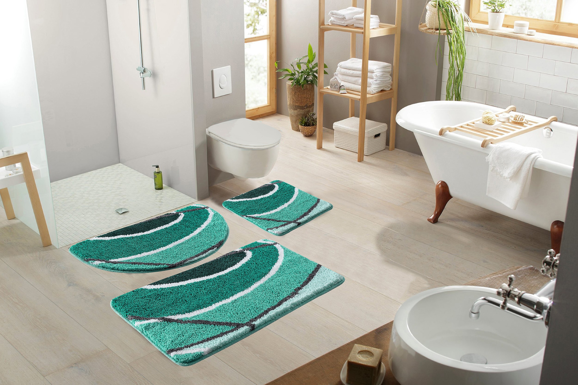 my home Badematte »Juna mit Muster, Badvorleger, Badezimmer Teppich, Duschvorleger« Höhe 20 mm rutschhemmend beschichtet strapazierfähig besonders weich, Design, Badematten, Badteppich