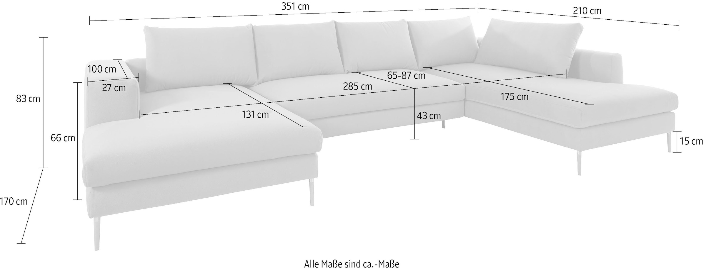 OTTO products Wohnlandschaft »Finnja, viel Platz, wahlweise Bettfunktion und Bettkasten, U-Form«