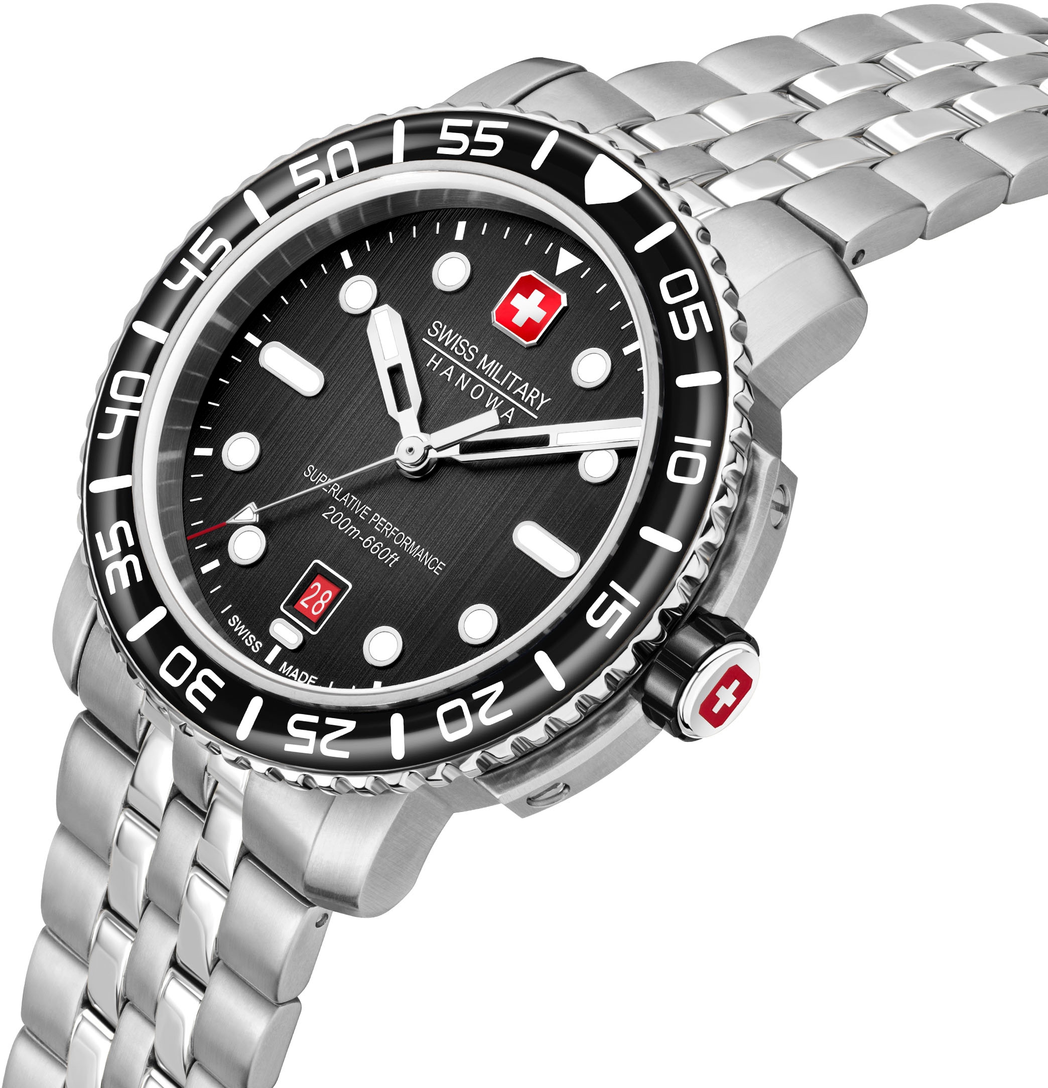 Swiss Military Hanowa Quarzuhr »BLACK MARLIN, SMWGH0001702«, Armbanduhr, Herrenuhr, Schweizer Uhr, Datum, Saphirglas, Swiss Made