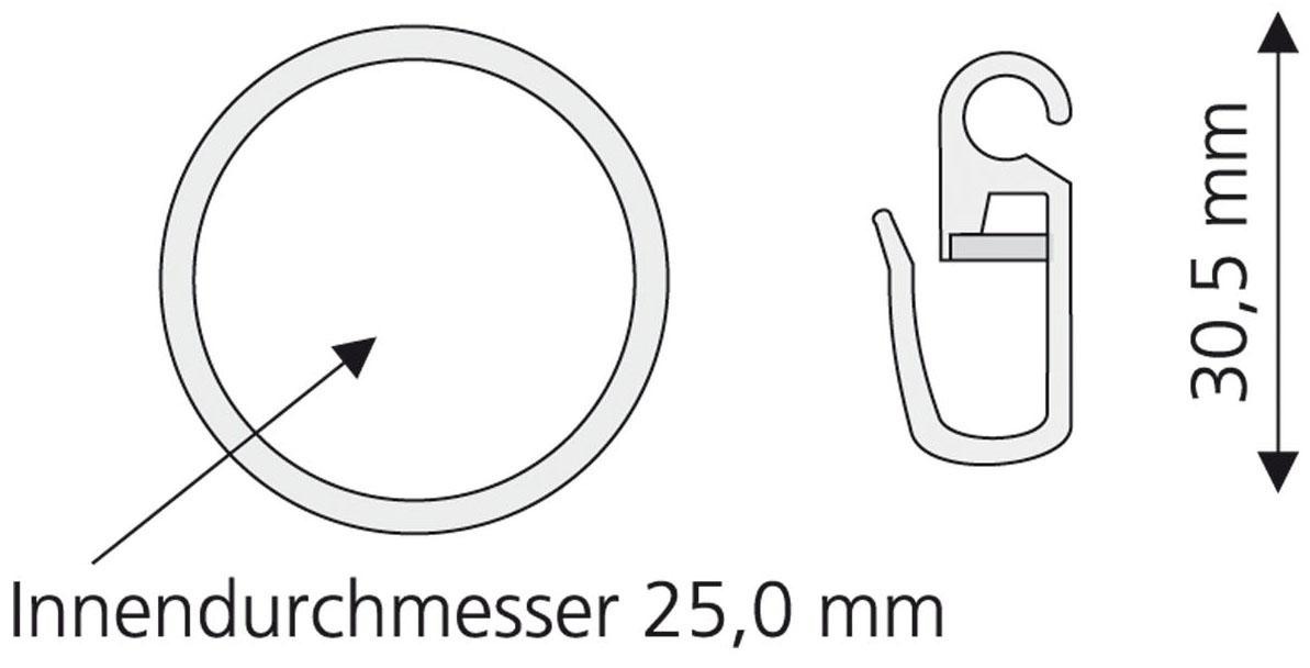 Liedeco Gardinenring, (Set, 8 St., mit Faltenlegehaken), für Gardinenstangen Ø 16 mm