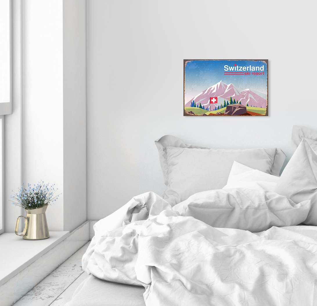queence Metallbild »Switzerland ski resort«, Schweiz, Ski, Schweiz, Stahlschilder
