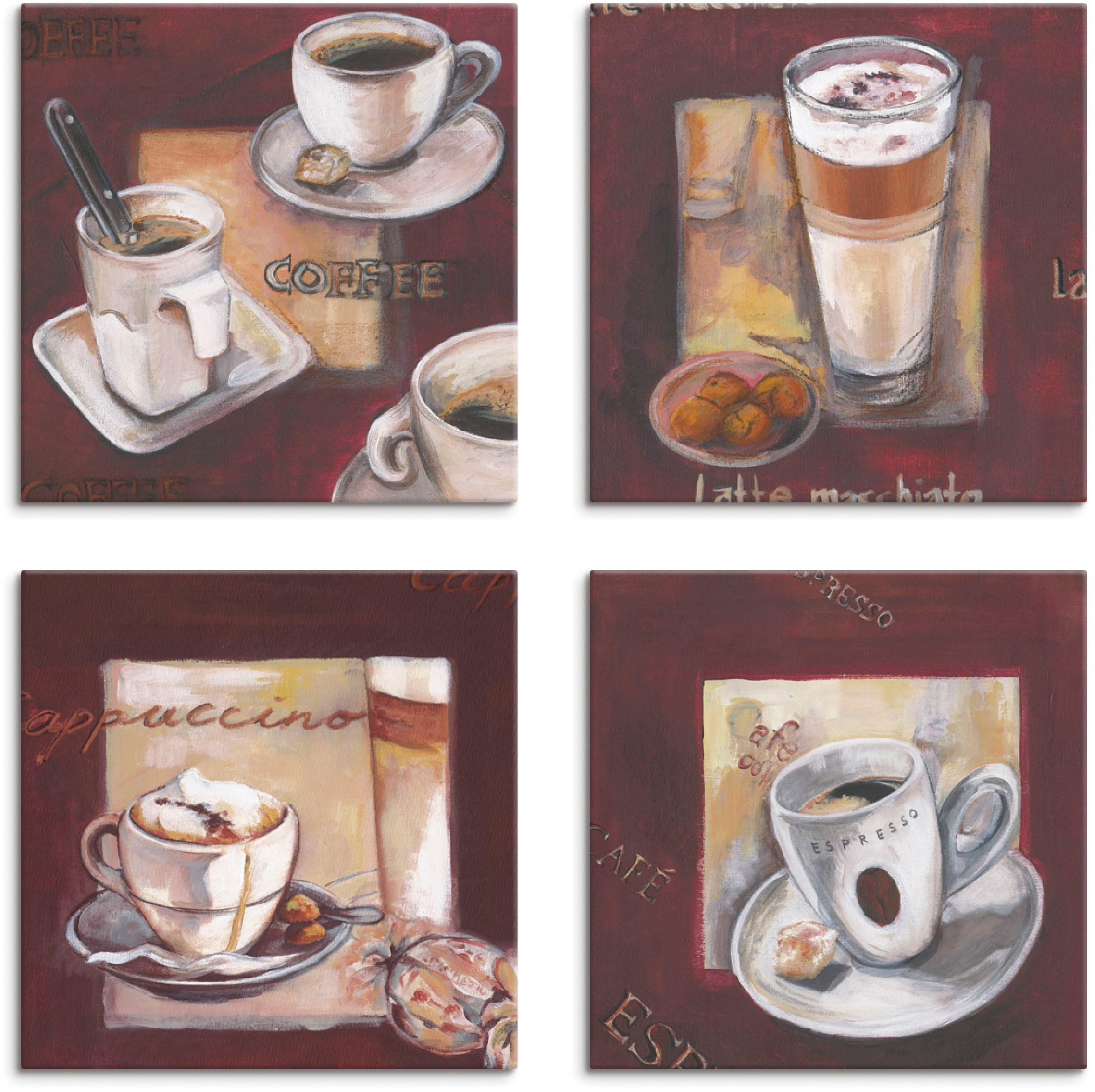 Artland Leinwandbild »Kaffee I, -II, -III, -IV«, Getränke, (4 St.)