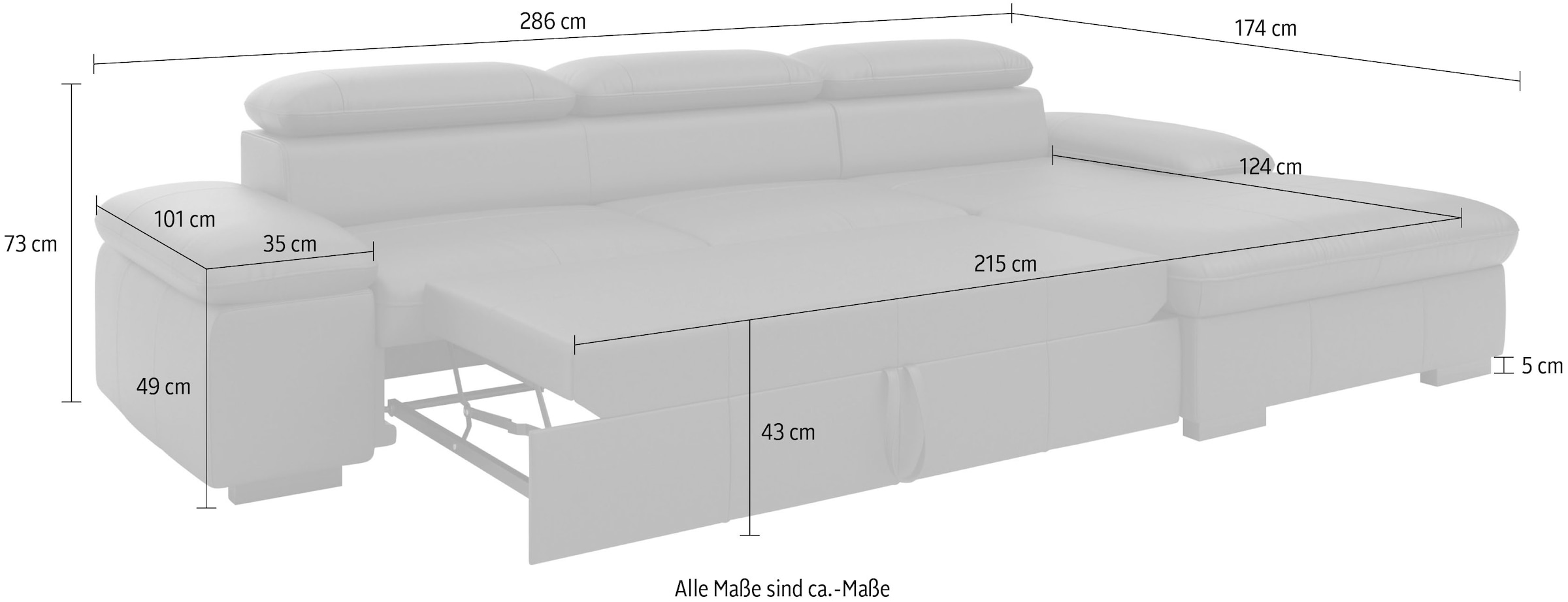 Home affaire Ecksofa »Alberto L-Form«, mit Kopfteilverstellung, wahlweise mit Bettfunktion