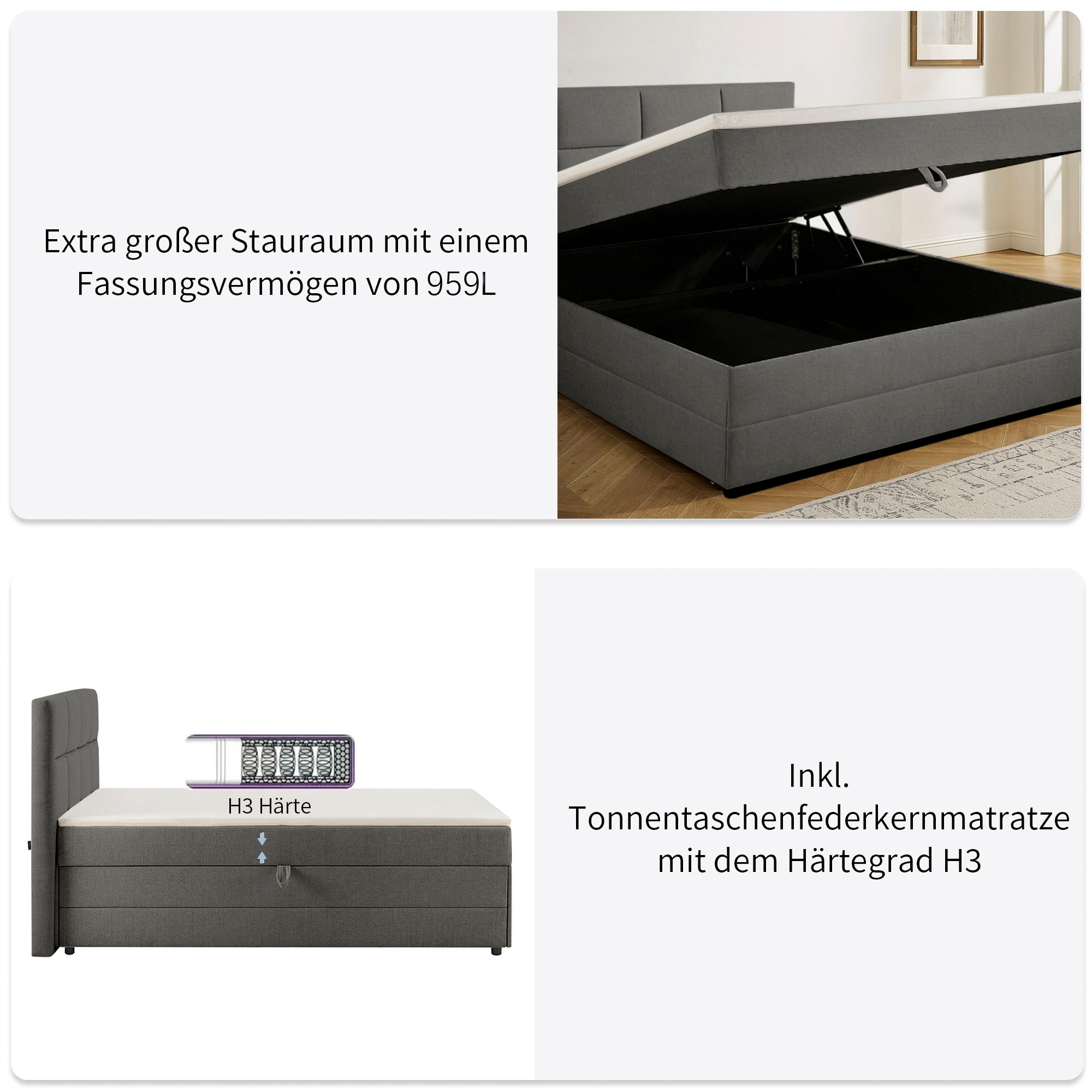 OTTO home Boxbett »Fillmore inkl. Bettkasten, Liegefläche 140 und 180x200 cm« inkl. Topper, erhältlich in verschiedenen Farben