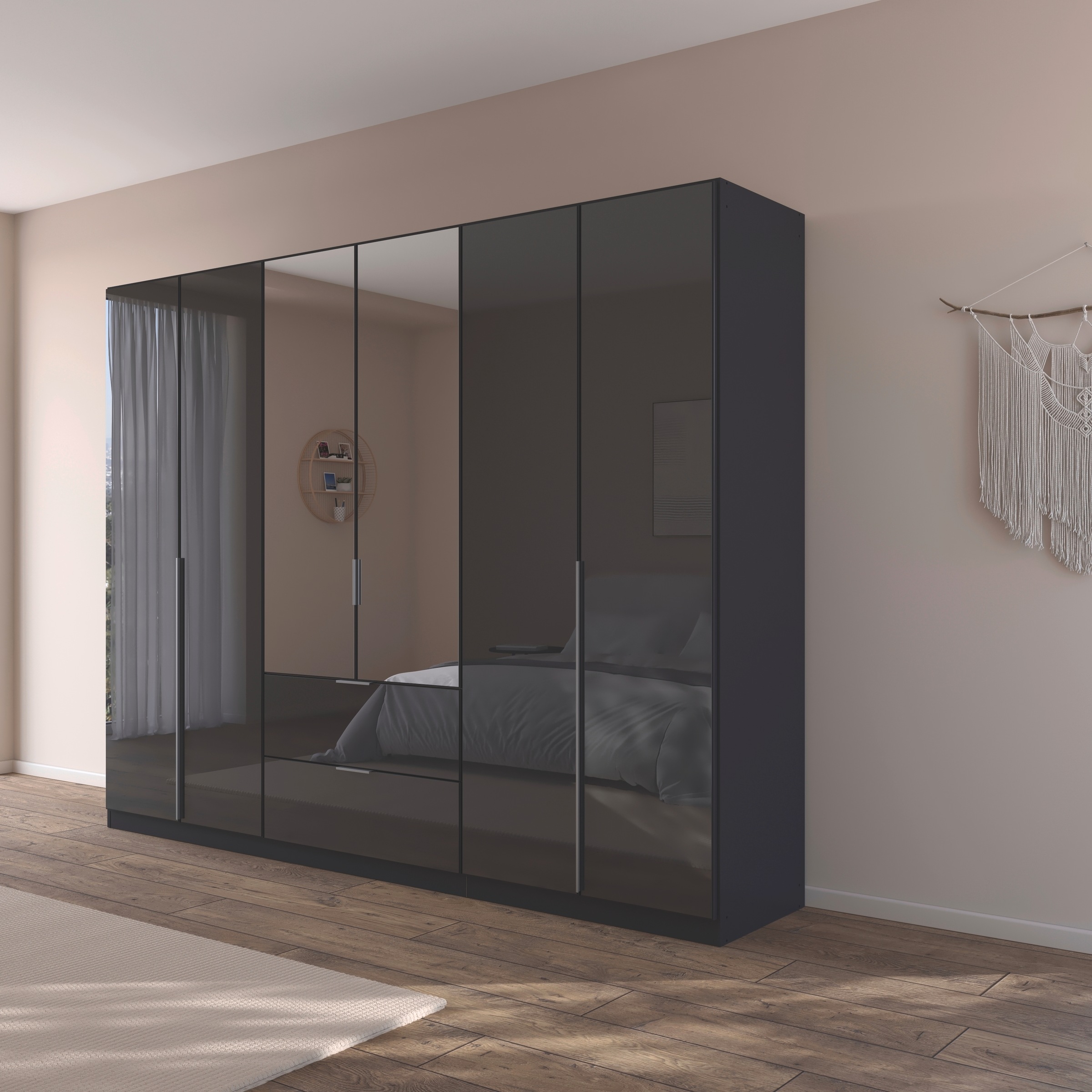 rauch Drehtürenschrank »Kleiderschrank Kleiderschränke Schrank Garderobe AGORDO mit Glasfront«, (in zwei Griff-Farben mit Glasfront), mit Außenschubkästen, in 6 Breiten und 2 Höhen MADE IN GERMANY