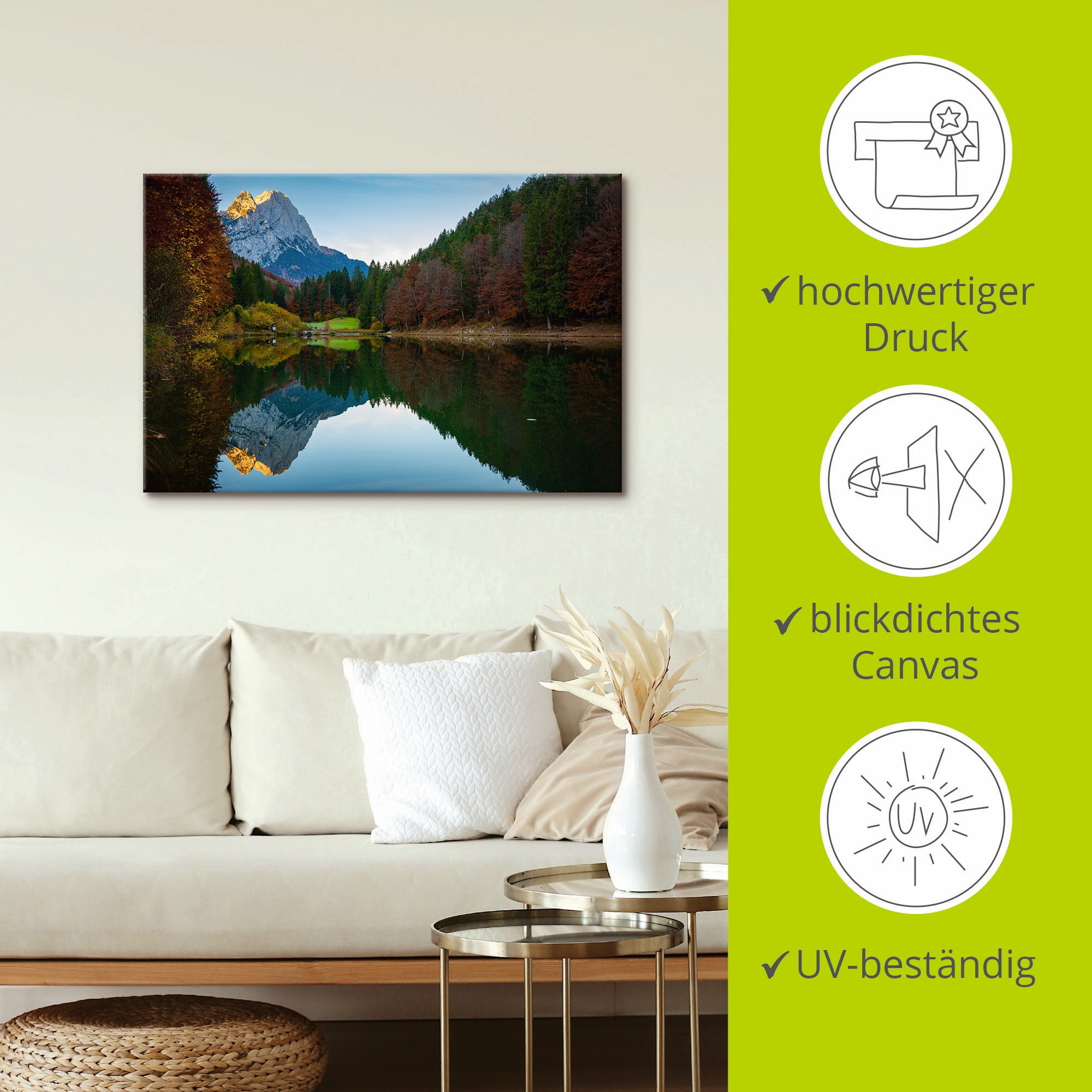 Artland Wandbild »Herbst am Rießersee«, Berge & Alpenbilder, (1 St.), als Alubild, Outdoorbild, Leinwandbild in verschied. Größen