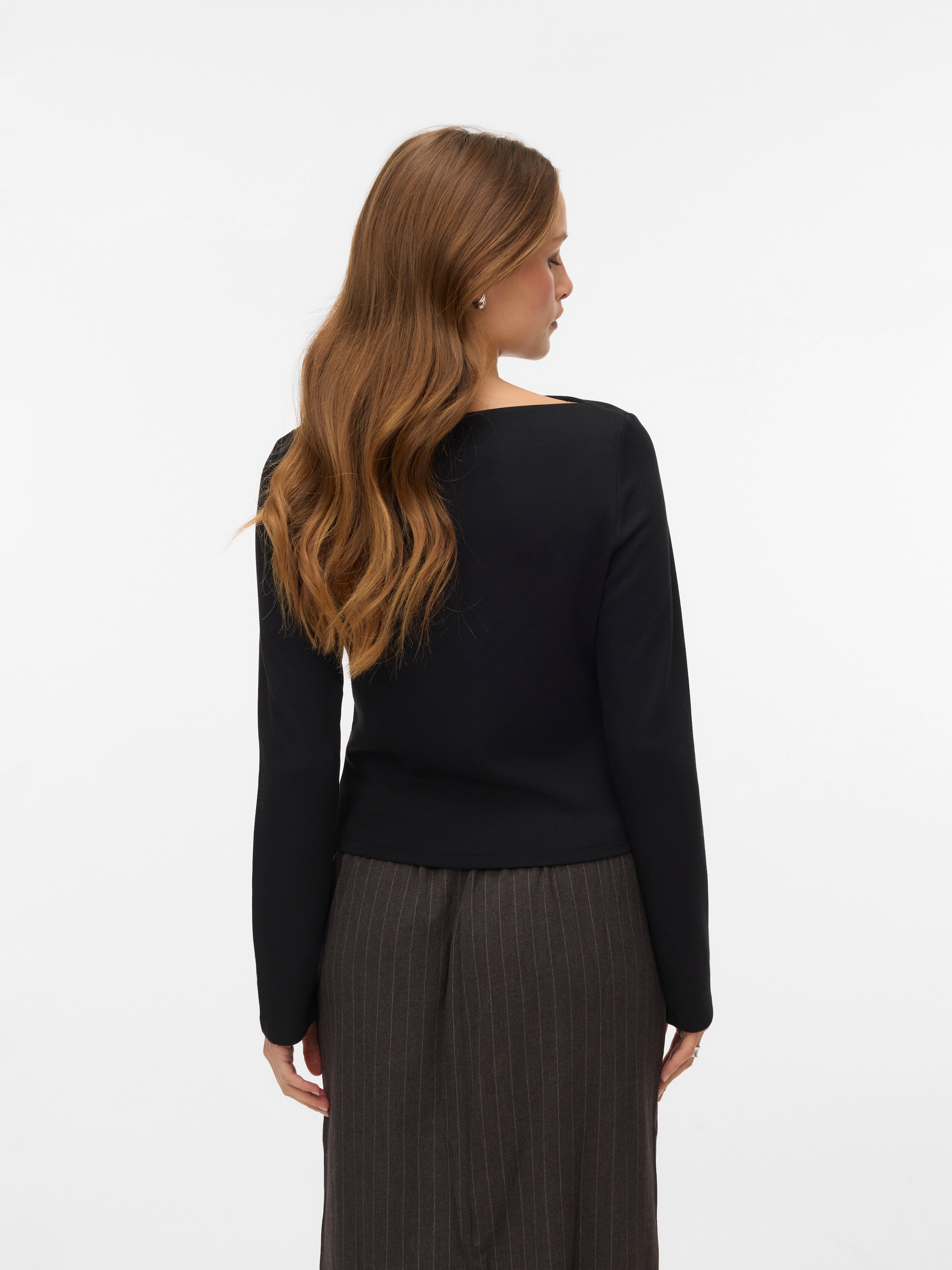 Vero Moda Langarmshirt »VMMILLE LS BOATNECK SHORT TOP JRS NOOS« Materialmix, regular fit, mit Raffung