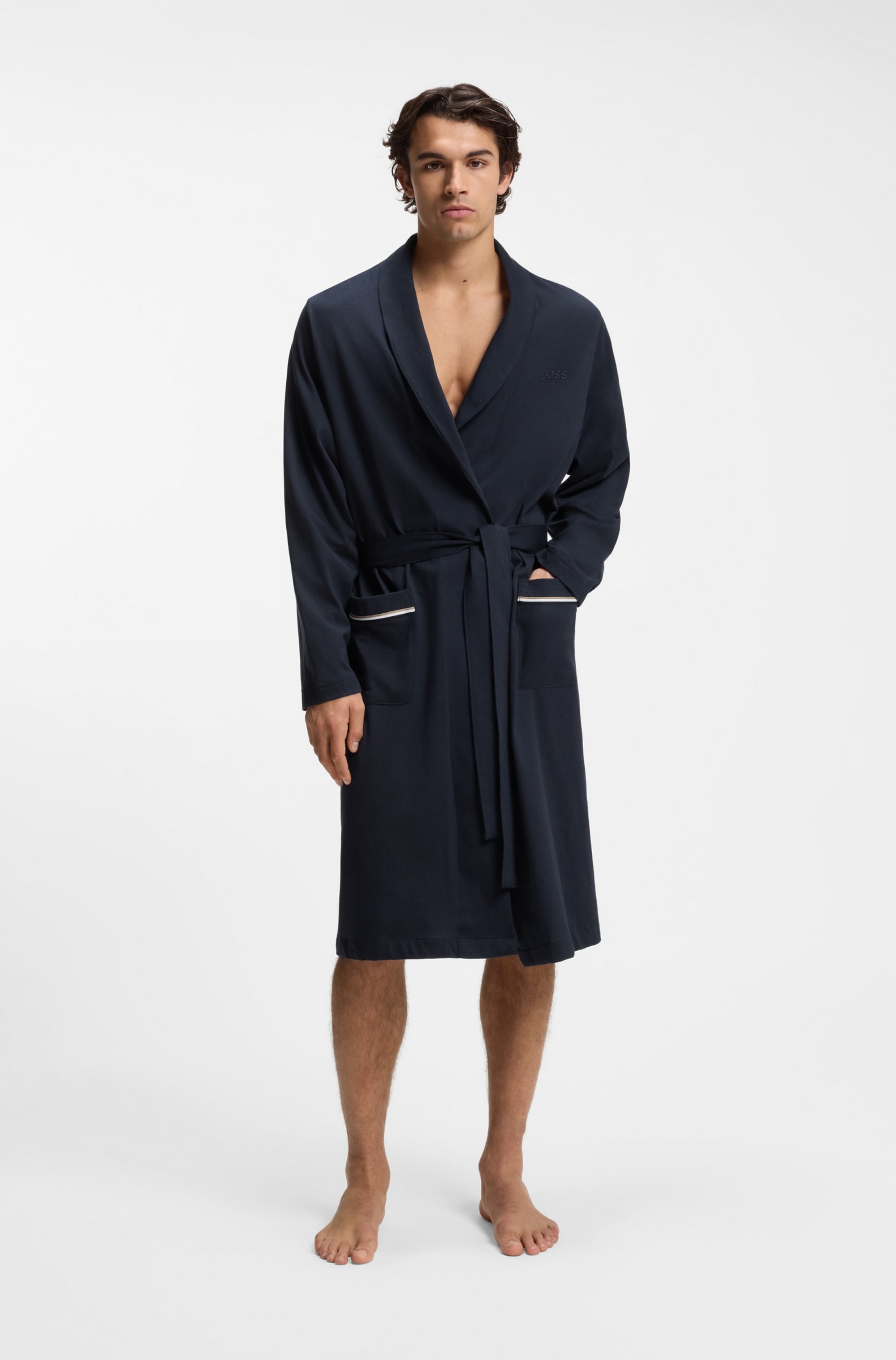 BOSS Morgenmantel aus Baumwoll-Jersey mit Logo-Stickerei