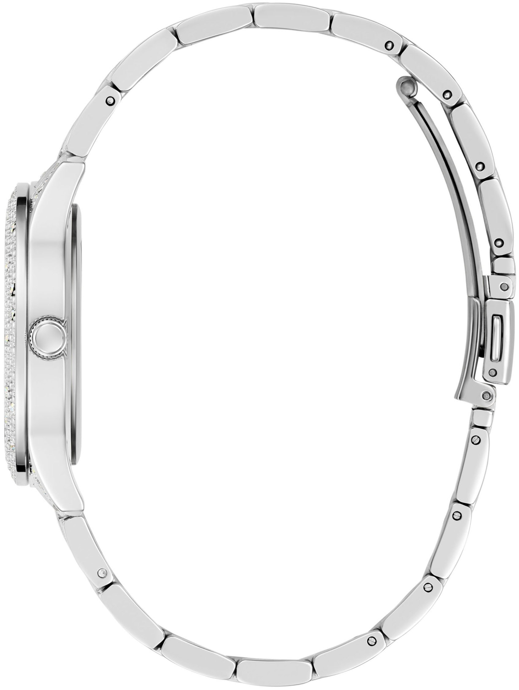 Guess Quarzuhr »SHOOTING STAR«, Armbanduhr, Damenuhr, Kristallsteine, Mineralglas, Edelstahlarmband