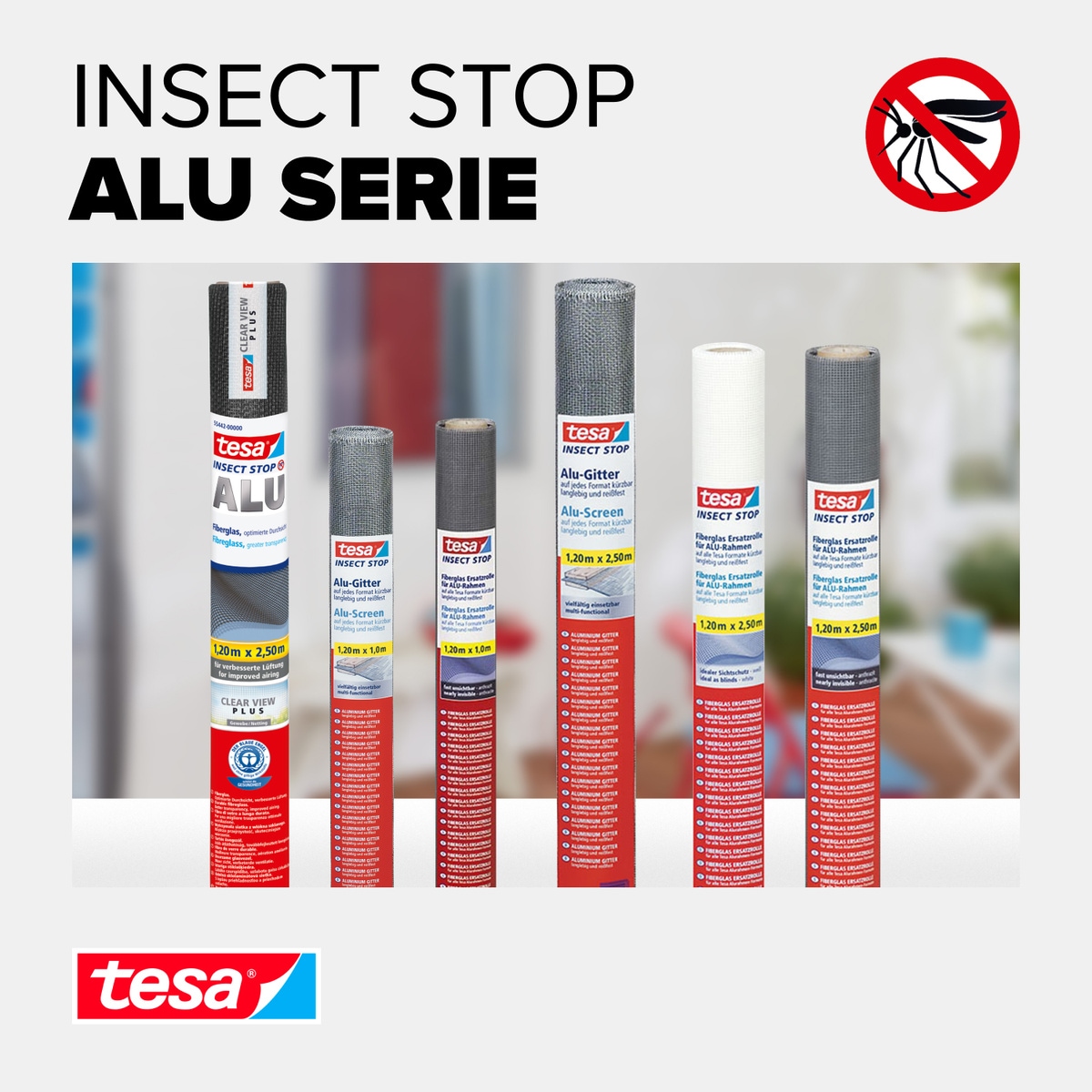 tesa Fliegengitter-Gewebe »Insect Stop Fliegengitter Ersatzrolle Fiberglas-Gewebe - 1.0 m x 1.2 m«, Mückennetz für Fenster - Ersatz-Rolle