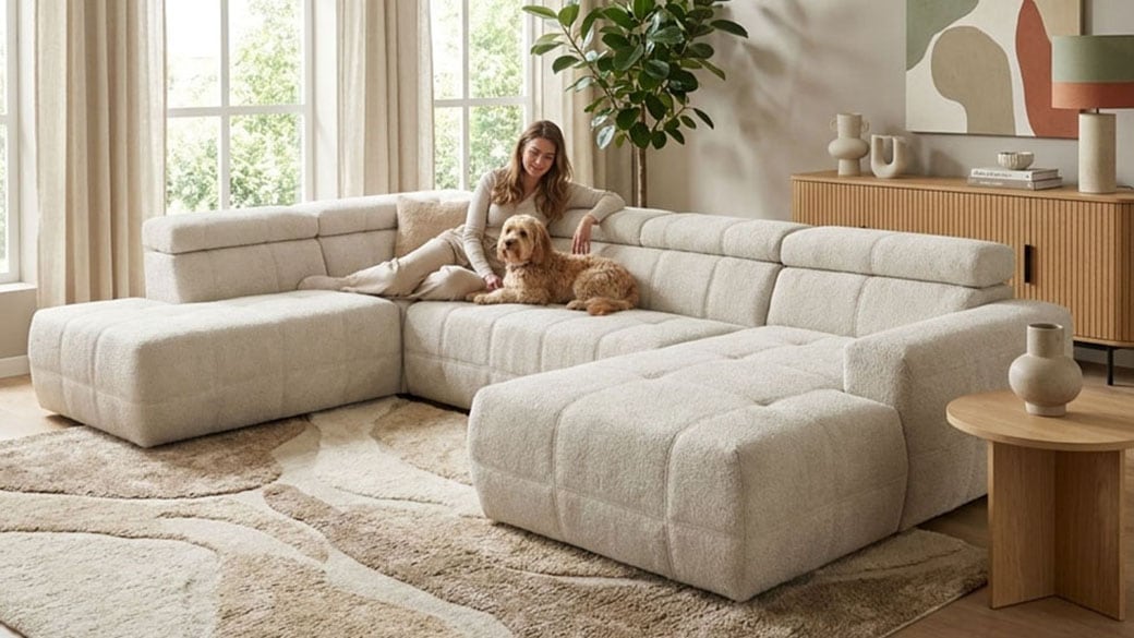 OTTO home Wohnlandschaft »Ballerup 359 x 228 cm, auch mit verstellbarer Sitztiefe« Kopfteile verstellbar, Pet Friendly Bezug, U-Form