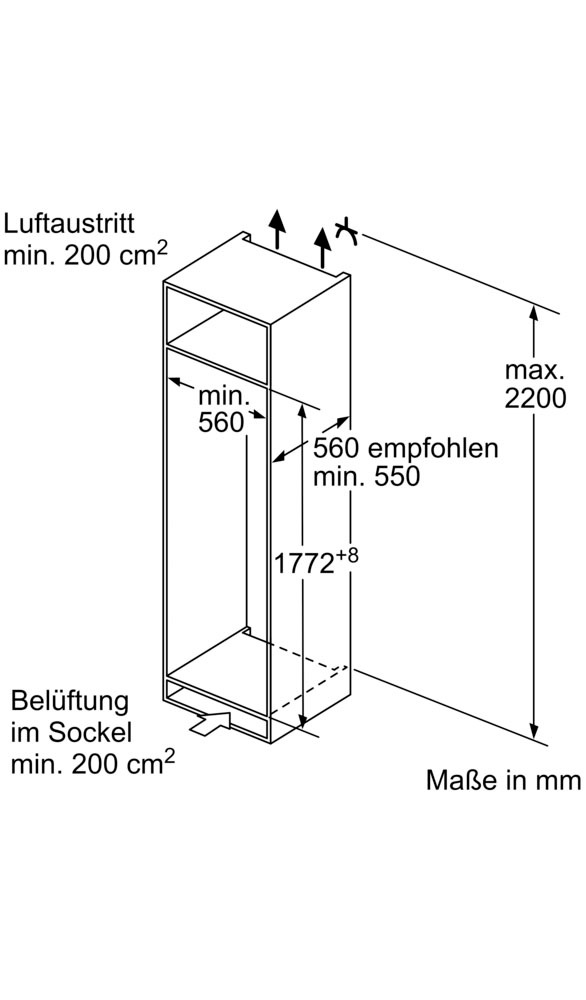 NEFF Einbaukühlschrank »KI2823DD0«, KI2823DD0, 177,2 cm hoch, 55,8 cm breit, Fresh Safe 1 : Schublade für ideale Lagerung von Fisch & Fleisch