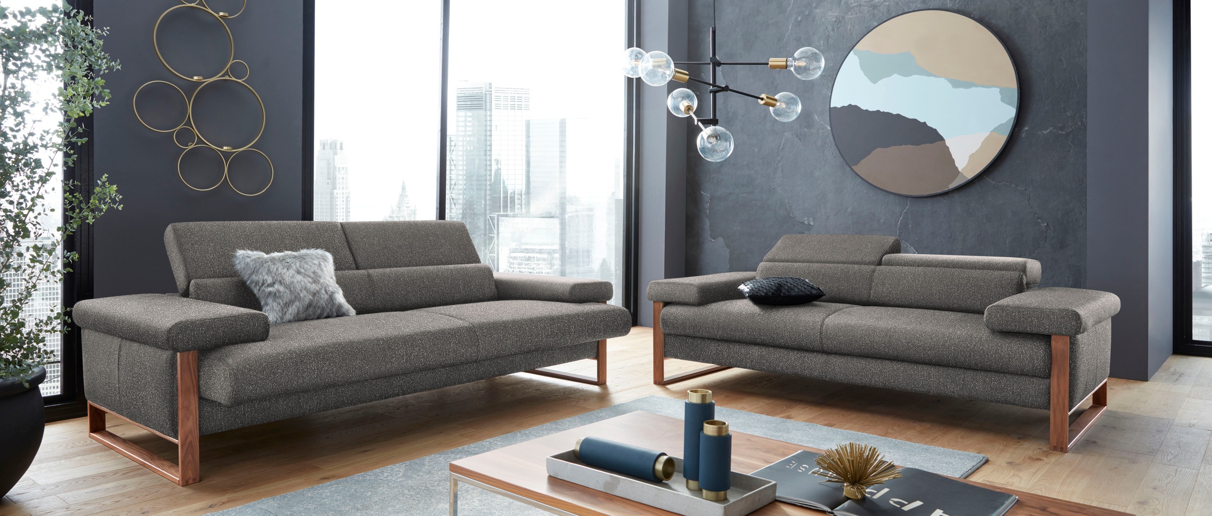 W.SCHILLIG 2,5-Sitzer »finn«, German Design Award 2016, Fußgestell Nussbaum natur, Breite 230 cm
