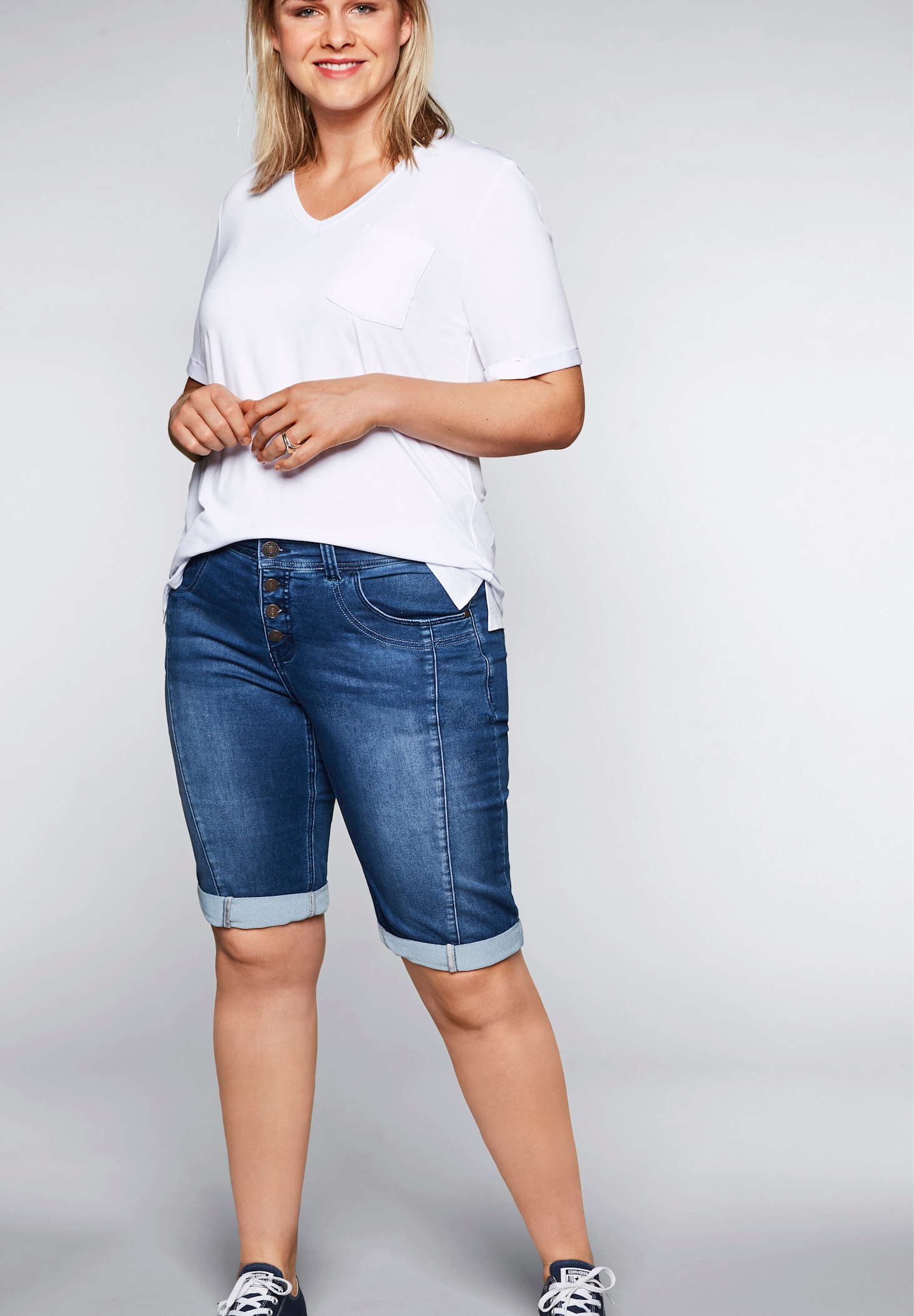 Sheego Chinohose »Jeansbermudas Bermudas aus Sweat-Denim«