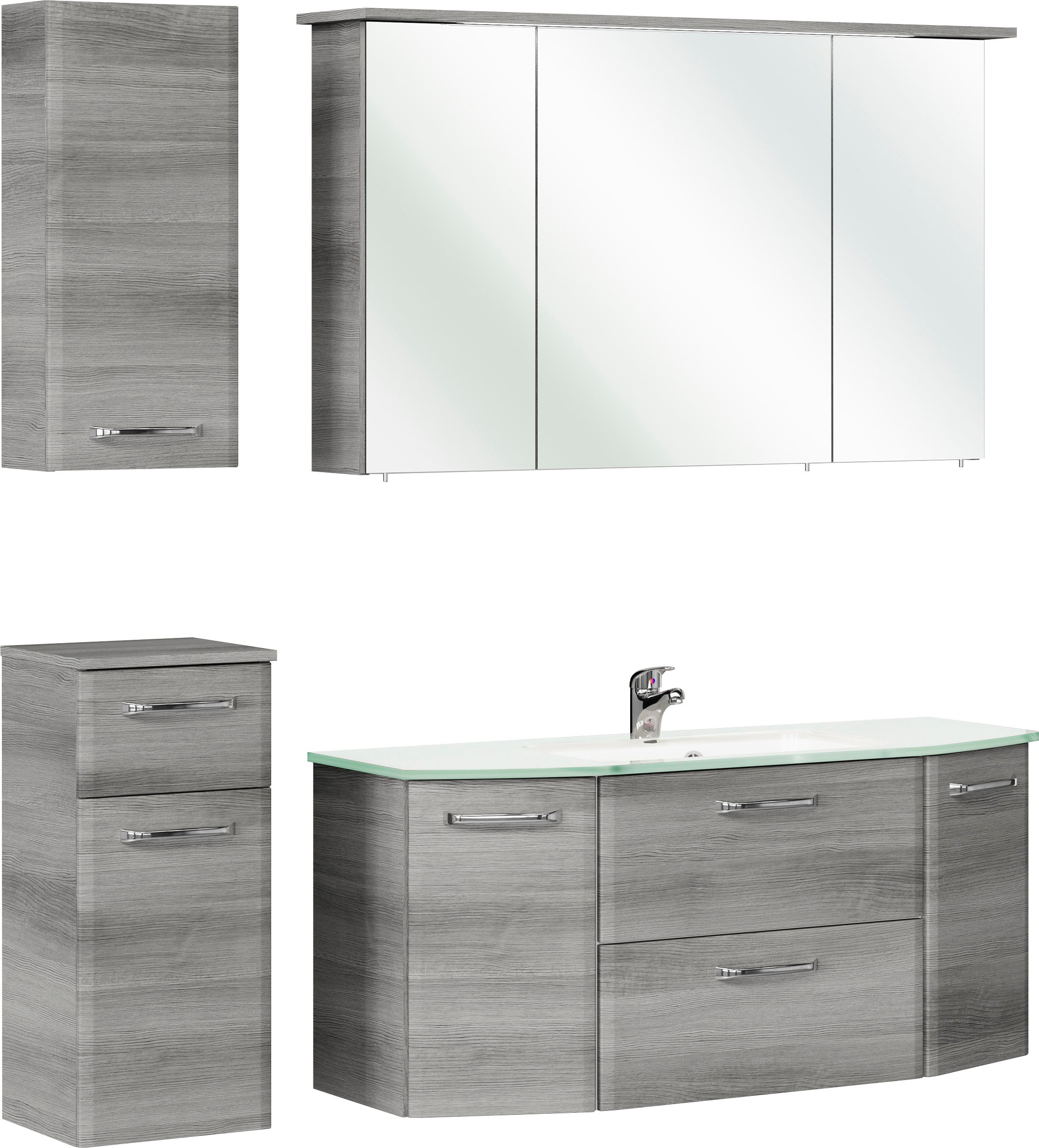 Saphir Badmöbel-Set »Quickset 4-teilig, Glaswaschtisch und LED-Spiegelschrank« 5 Stk. tlg.