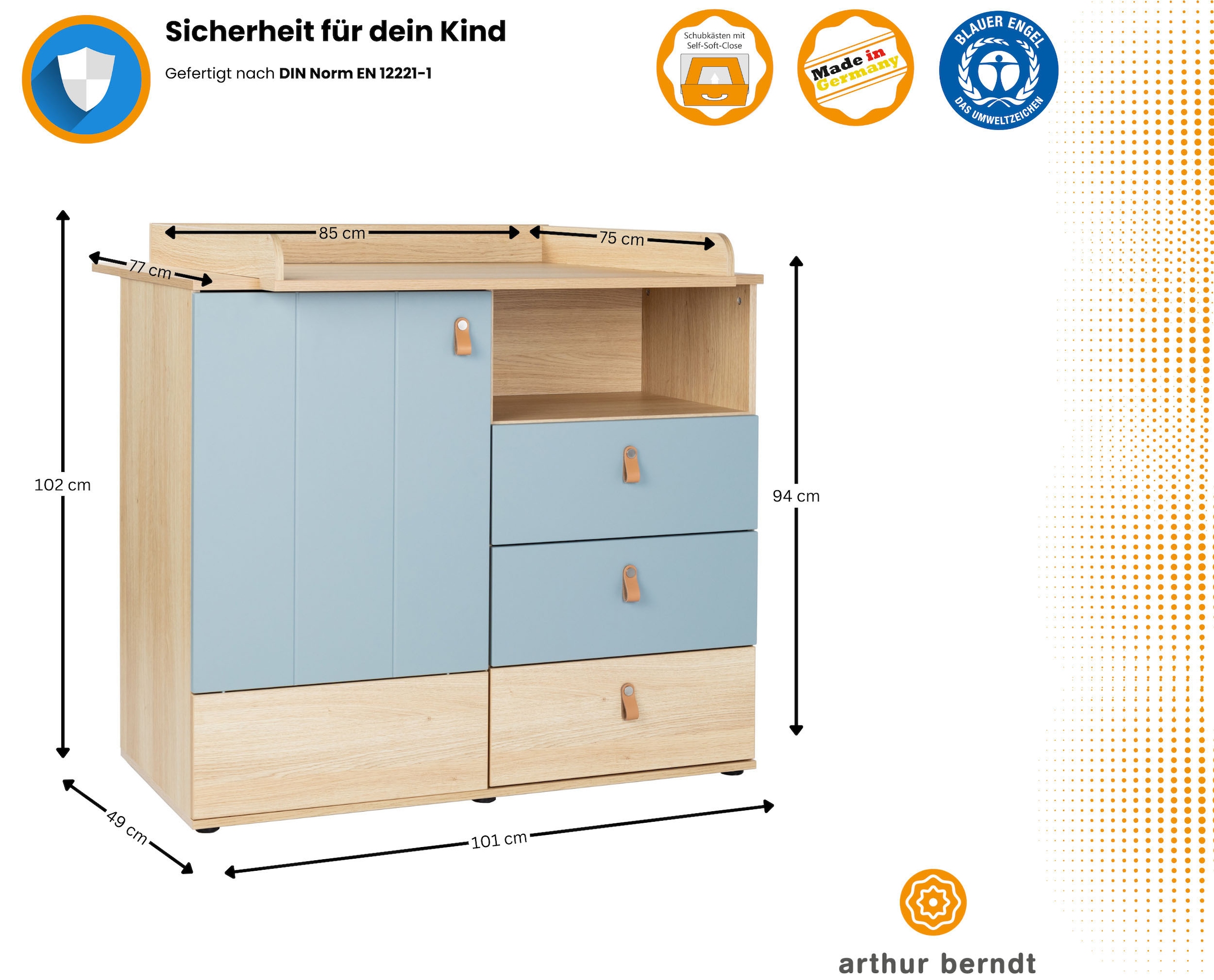 arthur berndt Babymöbel-Set »Babyzimmer-Set »Roofy« 2-teilig«, (Spar-Set, 2 tlg., Babymöbel-Set »Roofy« Kinderbett und Wickelkommode)