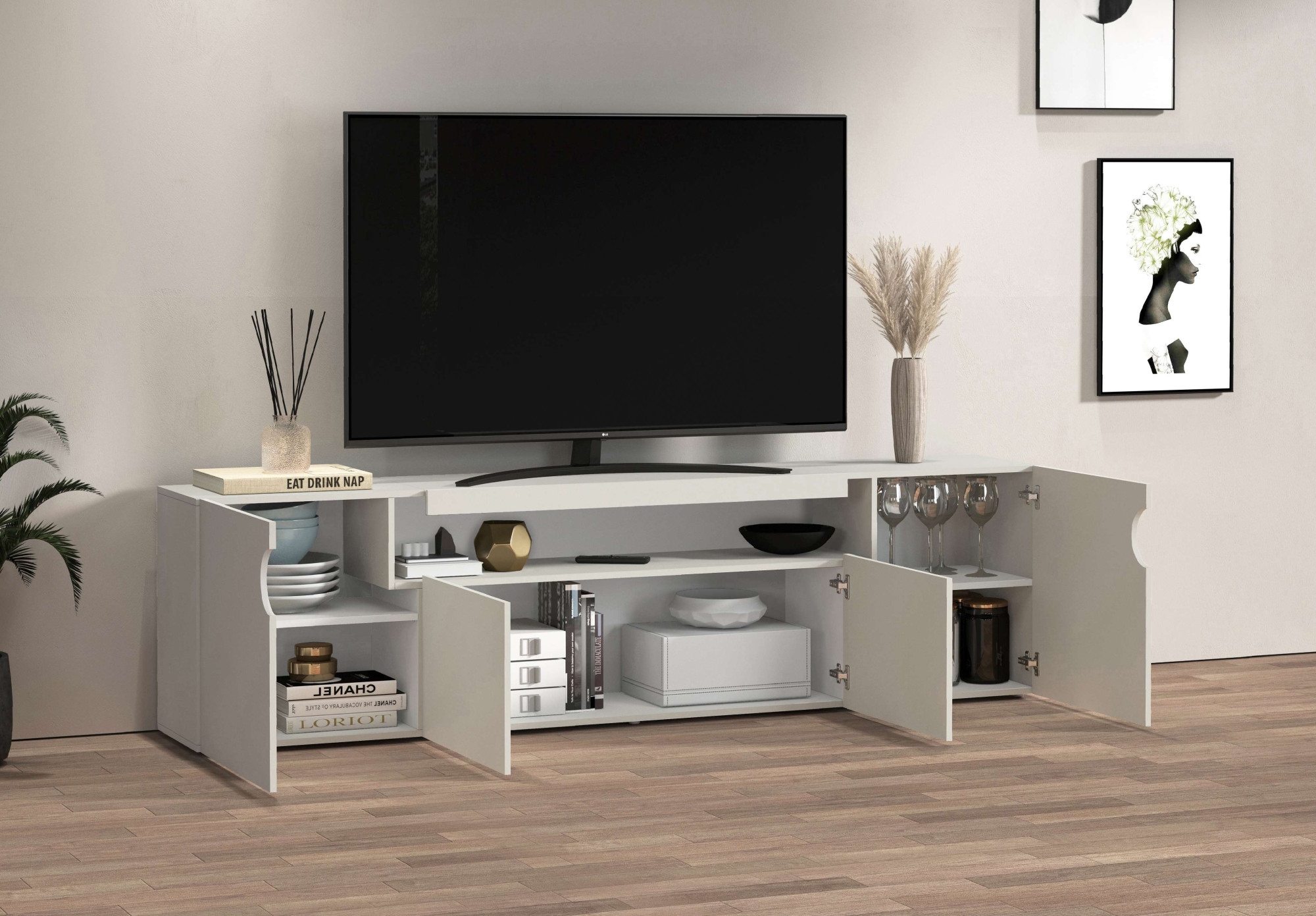 OTTO home Lowboard »REAL,Lowboard,TV-Kommode,TV-Möbel,TV-Bank« 1 Stk. tlg. Mit 4 Türen, davon 2 abgerundet, die ein ovales offenes Fach bilden