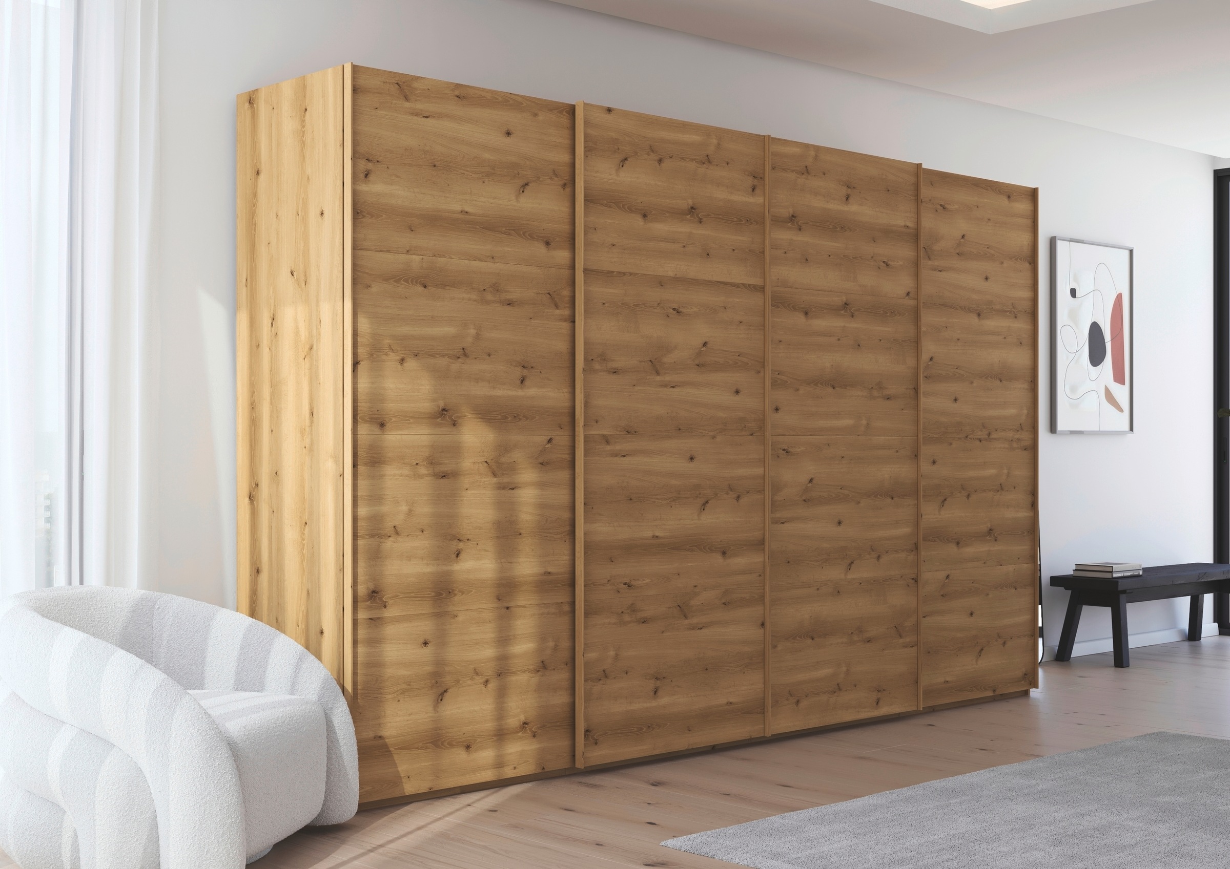 rauch Schwebetürenschrank »Kleiderschrank Schrank Garderobe Schlafzimmerschrank SCALE-FYRA«, edle viergeteilte Türen viele Farben und Griff-Farben MADE IN GERMANY