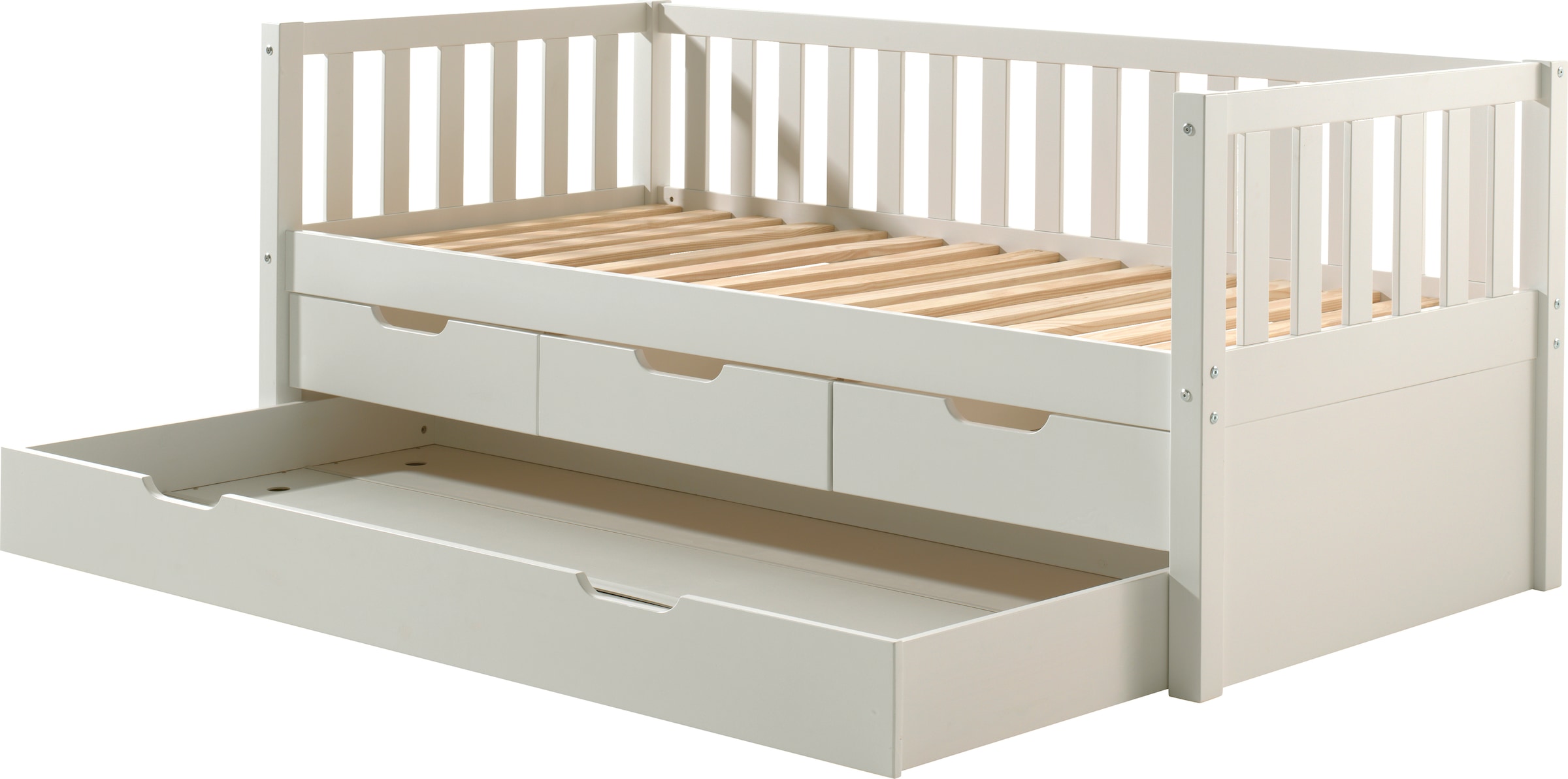 Vipack Einzelbett »mit Schubladen, Kiefer massiv, viel Stauraum und zeitloses Design« B/H/T ca. 211,2x85,5x97,8cm, Ausf. Milky Pine oder Weiß,  inkl. Rolllattenrost, mit oder ohne Bettschublade