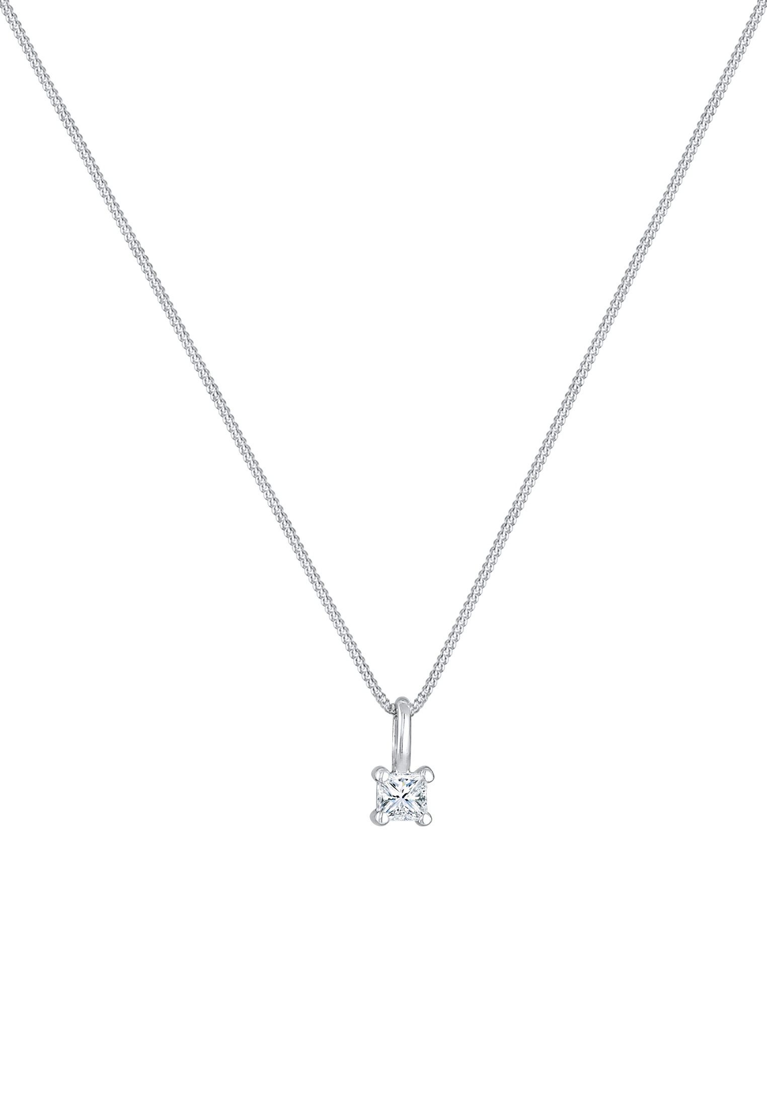 Elli DIAMONDS Silberkette »Halskette Diamant (0.1 ct) Viereck Solitär 925 Silber«
