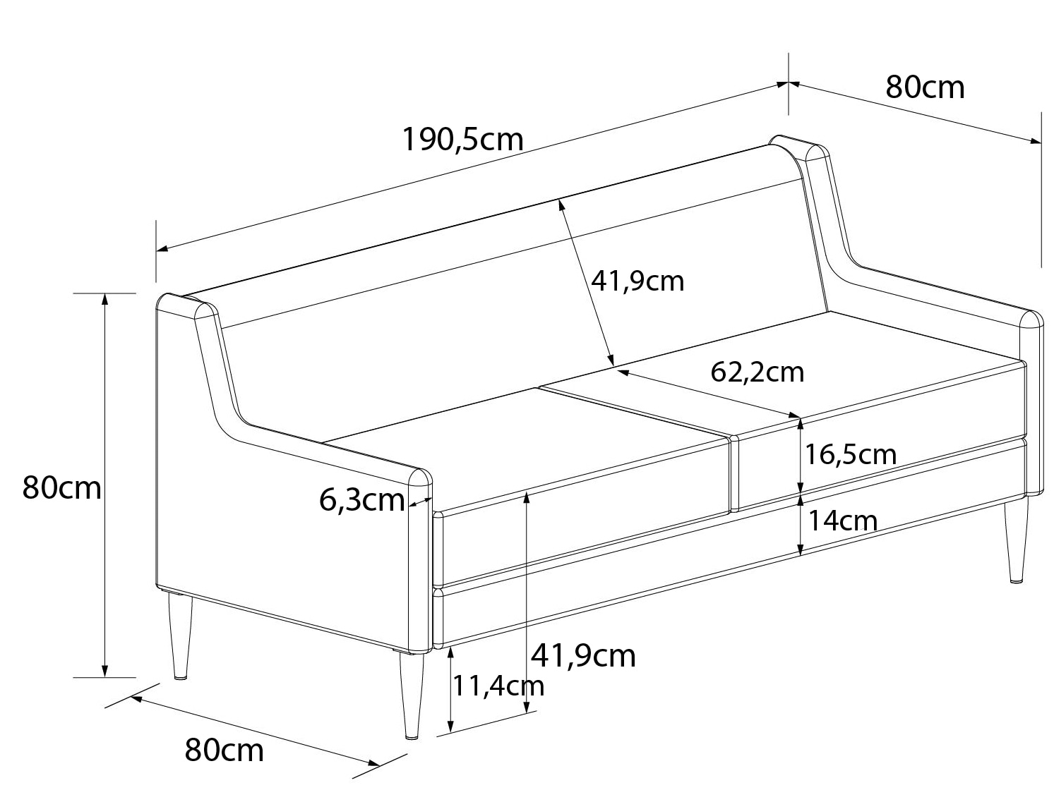 CosmoLiving by Cosmopolitan 3-Sitzer »Virginia«, (1 St.), Webstoff, Sitz und Rücken gepolstert, Beine aus Stahl, Sitzhöhe 42,5cm