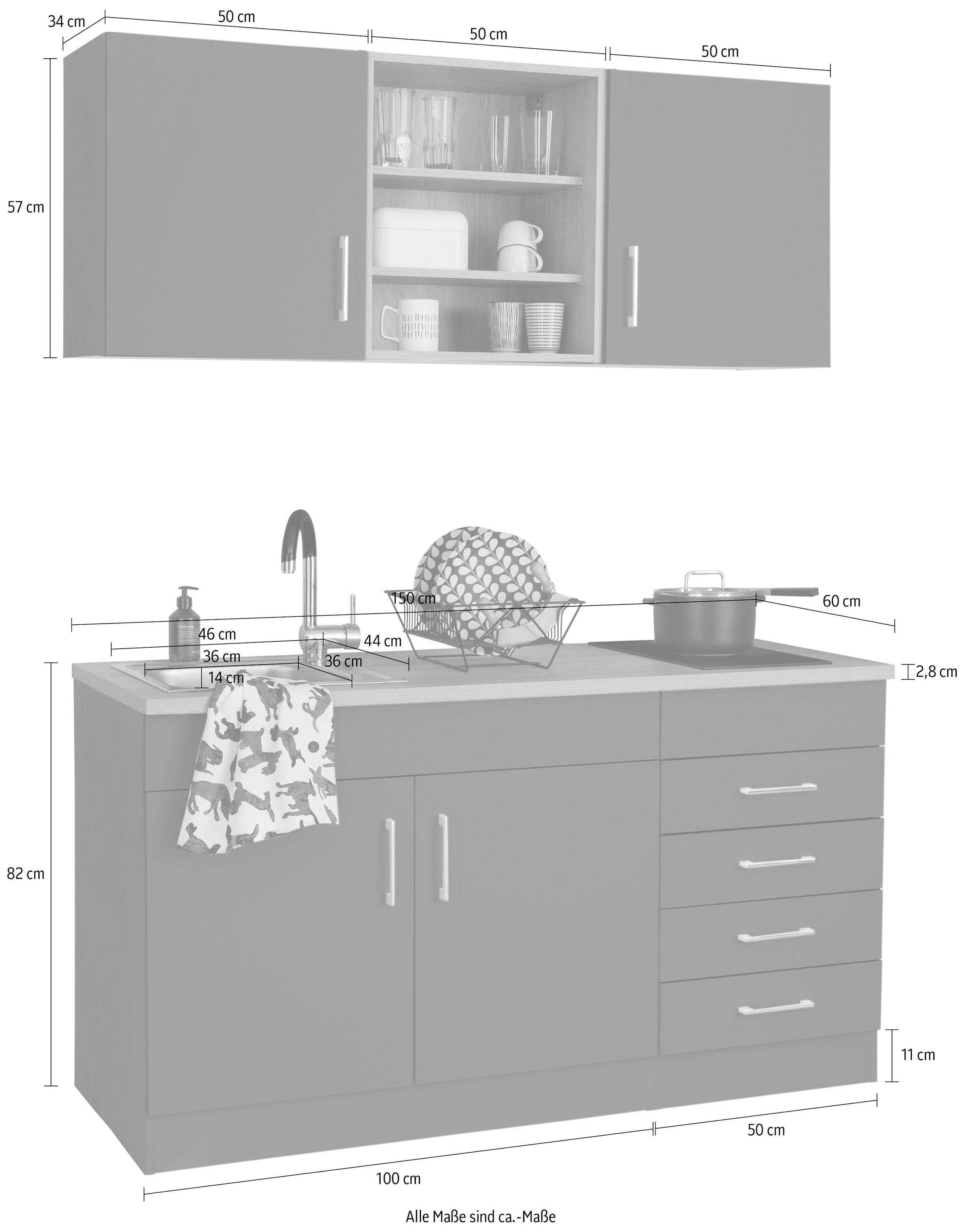 HELD MÖBEL Küche »Mali«, Breite 150 cm, wahlweise mit E-Geräten