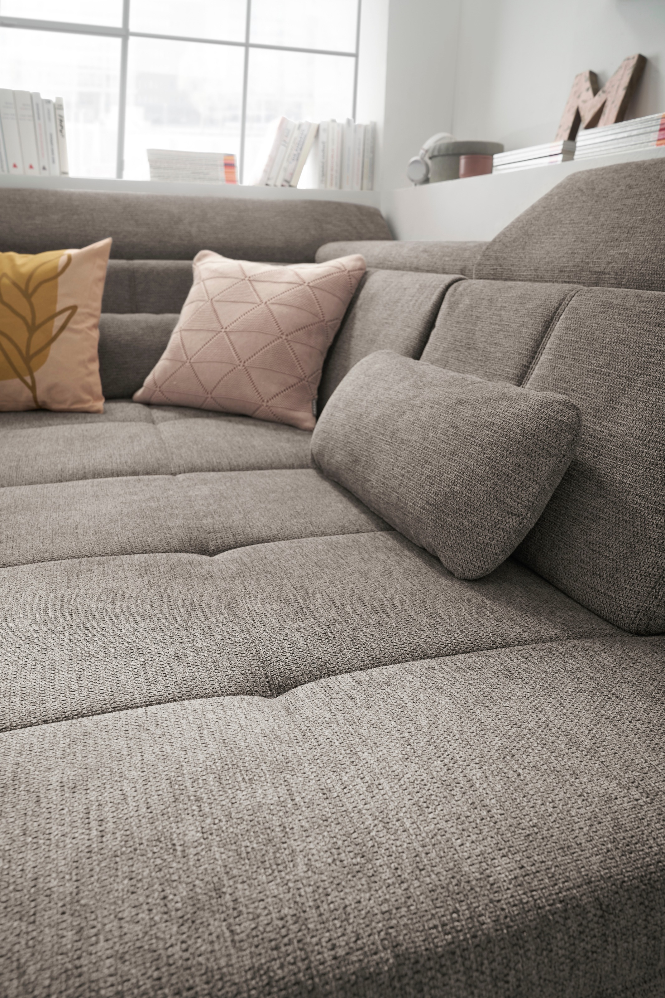 set one by Musterring Ecksofa »SO 3400 Sitzhöhe 47cm oder 49cm, Sitztiefe verstellbar, B/T 317/220 cm«, Kaltschaumpolsterung, Flachgewebe, whlw. mit Funktionen, Sitzhöhe 47