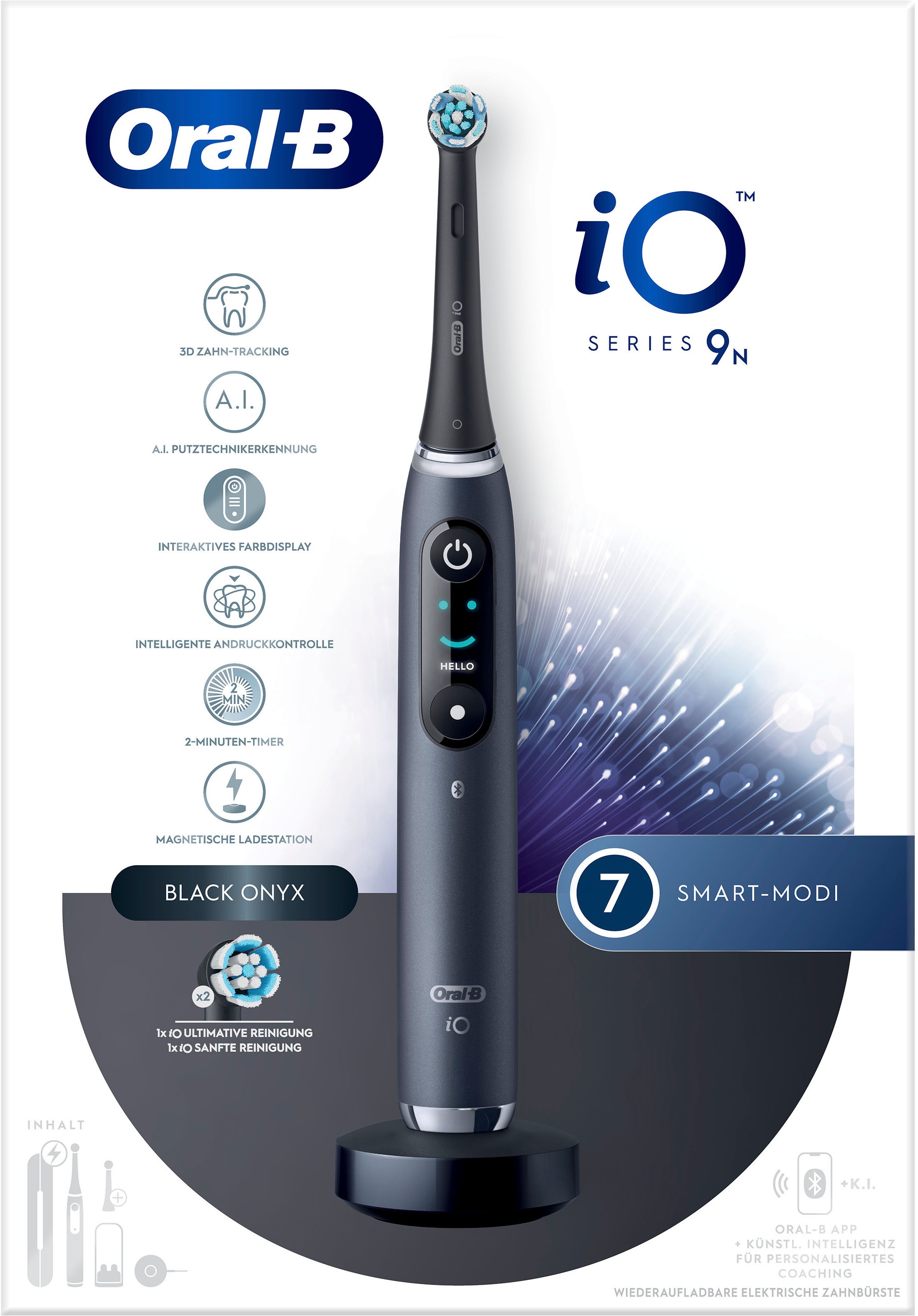 Oral-B Elektrische Zahnbürste »Oral-B iO Series 9« 2 Stk. Aufsteckbürsten 7 Putzmodi für Zahnpflege, 3D-Analyse, Farbdisplay & Lade-Reiseetui