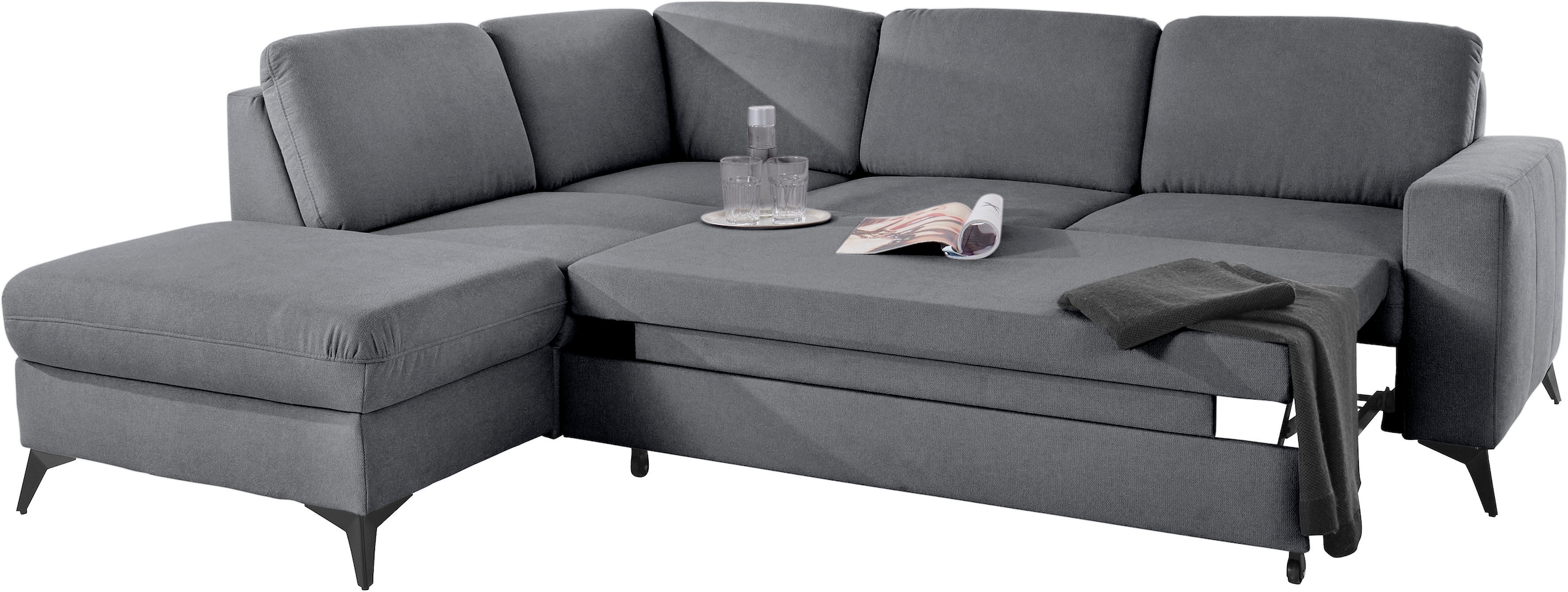 Places of Style Ecksofa »Lolland L-Form«, Wahlweise mit Bettfunktion und Stauraum, auch mit abwischbarem Bezug