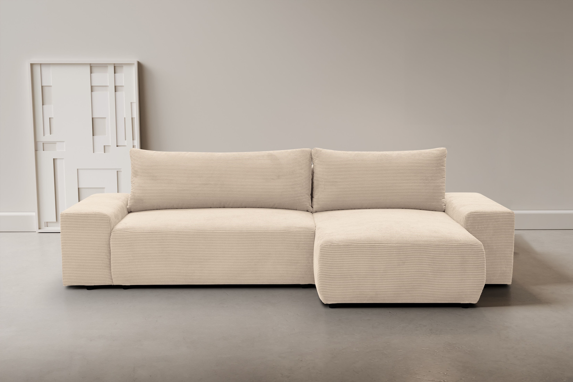 WERK2 Ecksofa »Amsterdam mit Bett & Bettkasten, viel Platz, bequem, Breite 300cm« Cord, L-Form, XXL, Schlaffunktion, Bettkasten