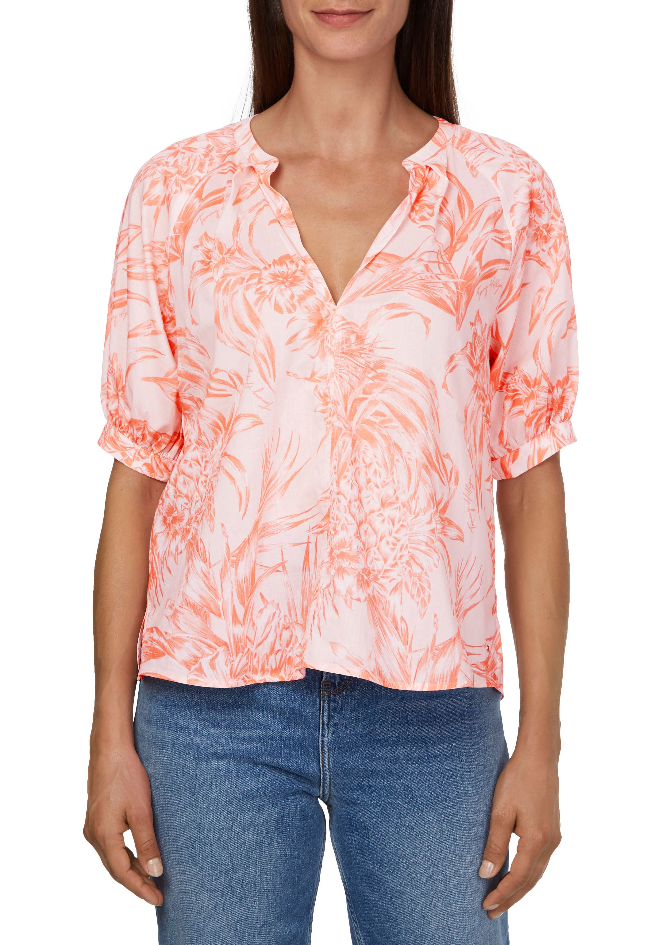 Tommy Hilfiger Klassische Bluse »CO VOILE HENLEY HALF SLV«, mit modischem Allover-Print