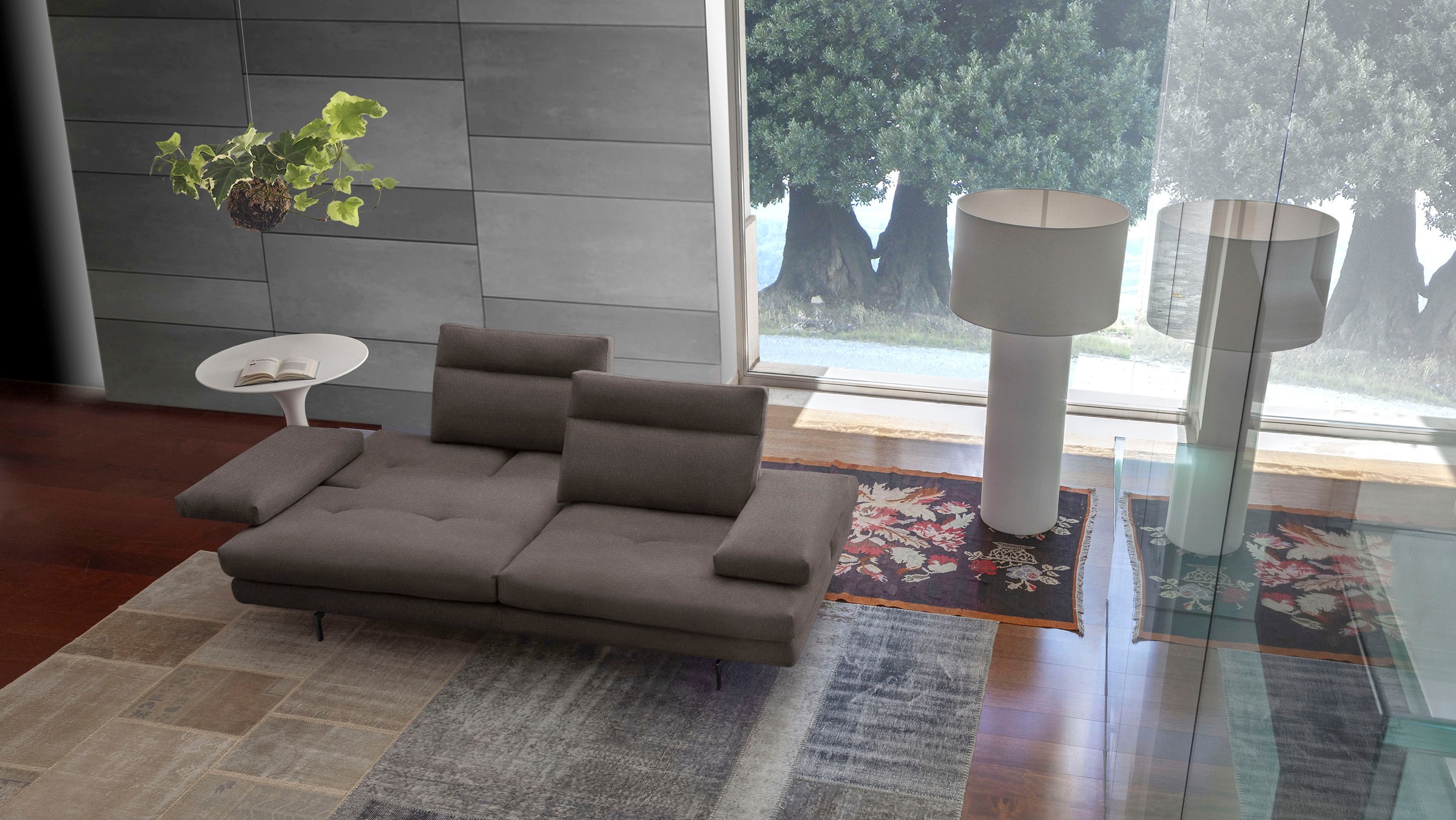 CALIA ITALIA 3,5-Sitzer »Toby Wing, 228 cm breit, italienisches Designsofa, Megasofa« inkl. Sitztiefenverstellung und Armteilfunktion, Füße in Schwarz matt