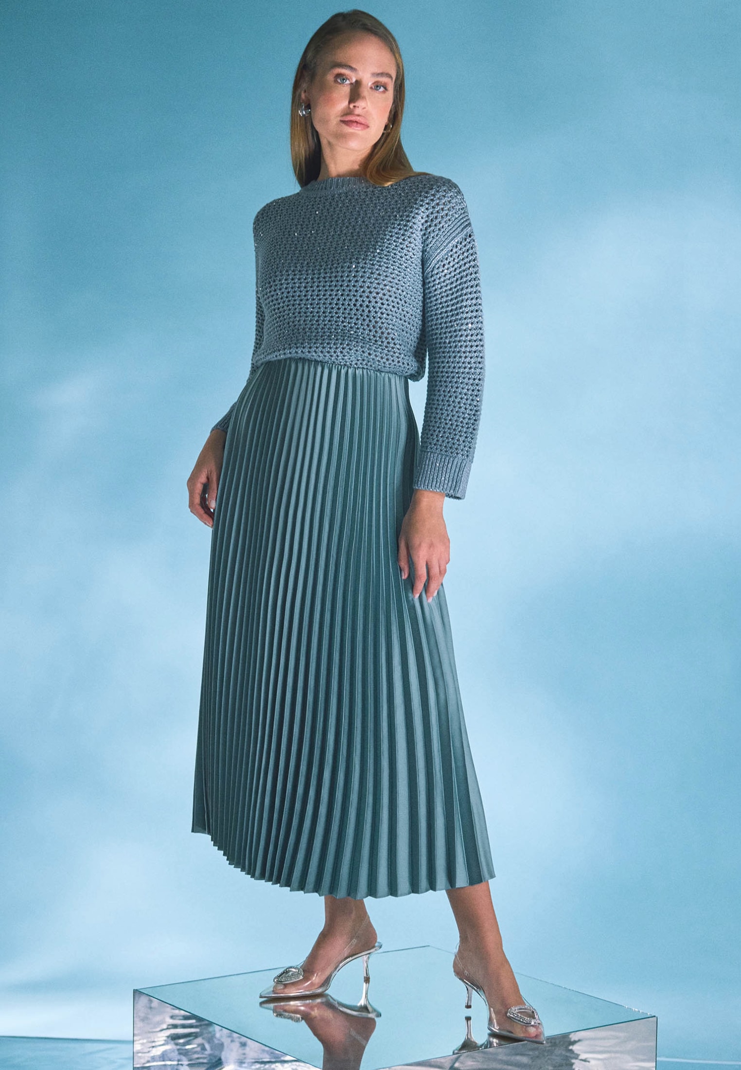 Zero Satinrock »Satin-Rock Midi mit Plisseefalten«