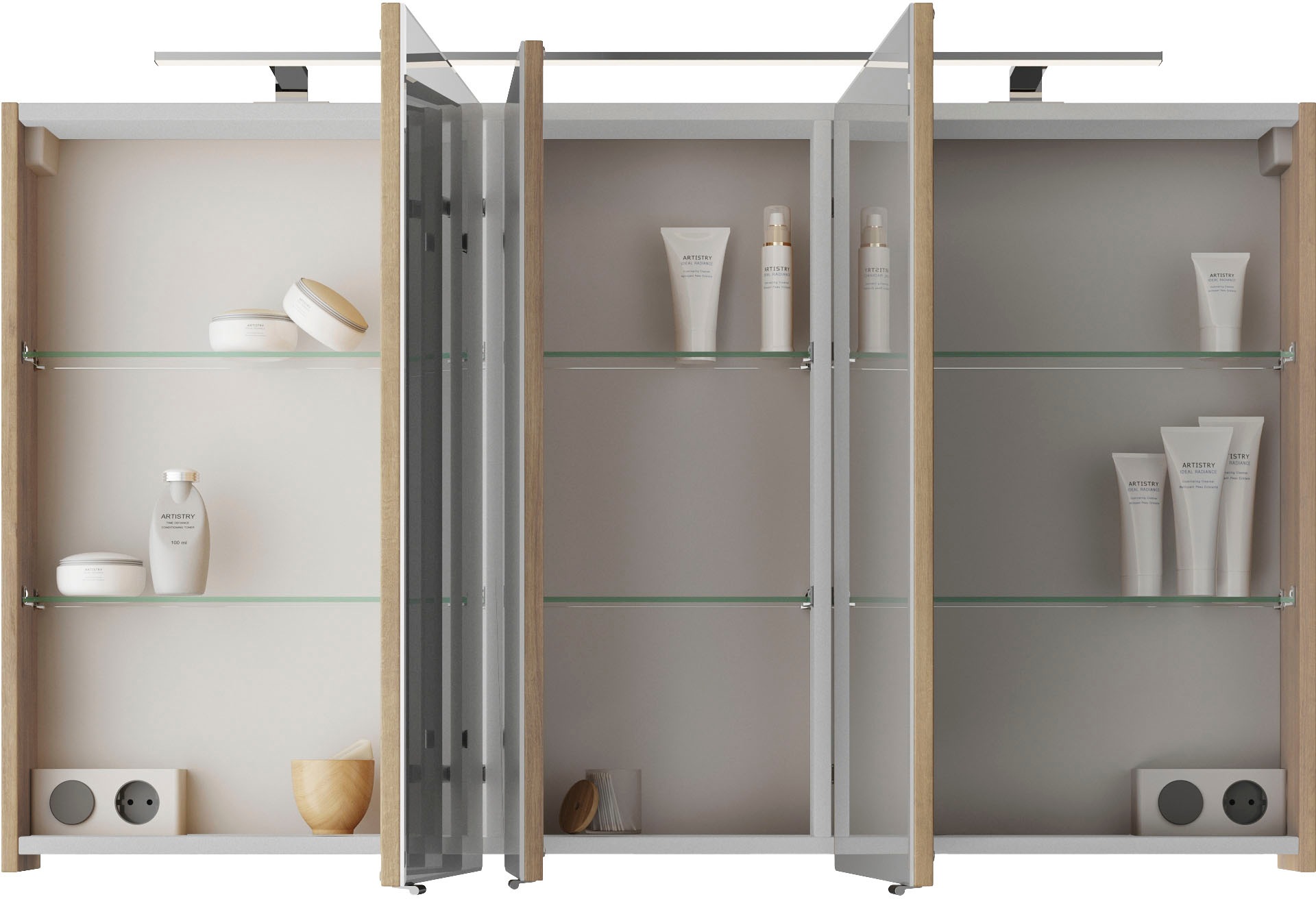 Saphir Badmöbel-Set »Serie 4035 2-teilig, Keramik-Doppelwaschtisch mit LED-Spiegelschrank«, (Set), Doppel-Waschplatz inkl Türdämpfer, 120 cm breit, 2 Schubladen, 3 Türen