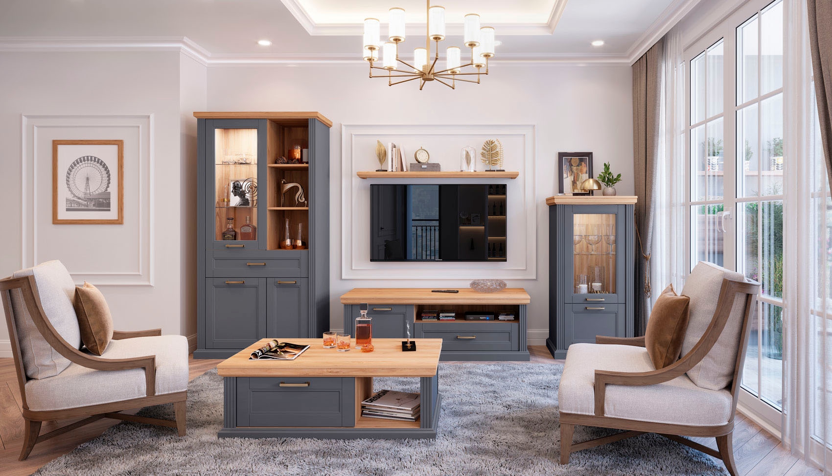 OTTO home Vitrine »Tara« (H/B/T): 132/66/48cm,  lackiert mit wasserbasiertem UV-Lack, Soft-Close-Funktion