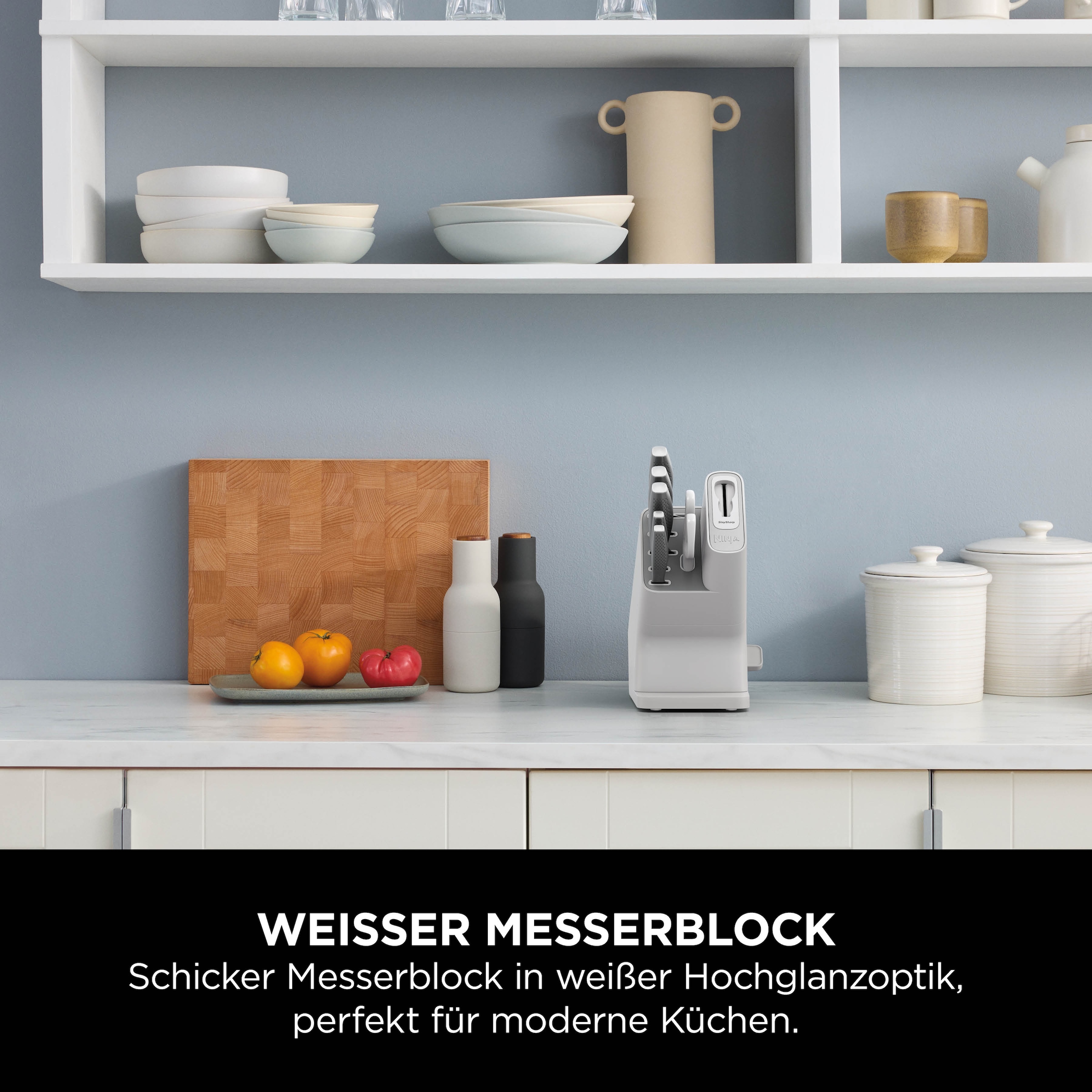 NINJA Messerblock »Ninja StaySharp Messerblock mit integriertem Schleifer K62006EUWH« 7 Stk. rostfreier deutscher Edelstahl, Erl-Design, integrierter Schleifer