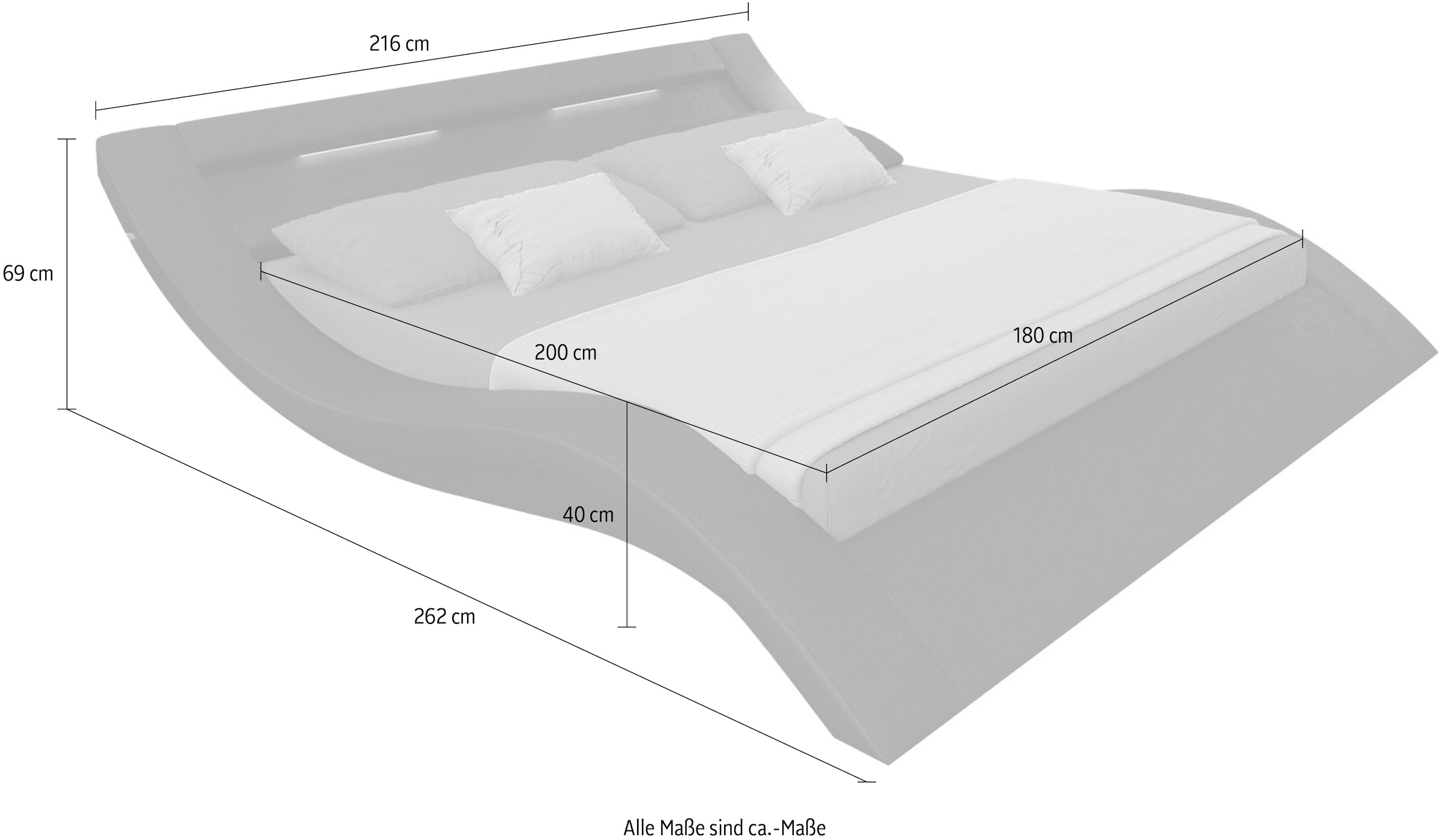SalesFever Polsterbett, mit LED-Licht im Kopfteil, Lounge Bett in moderner Form, in Kunstleder