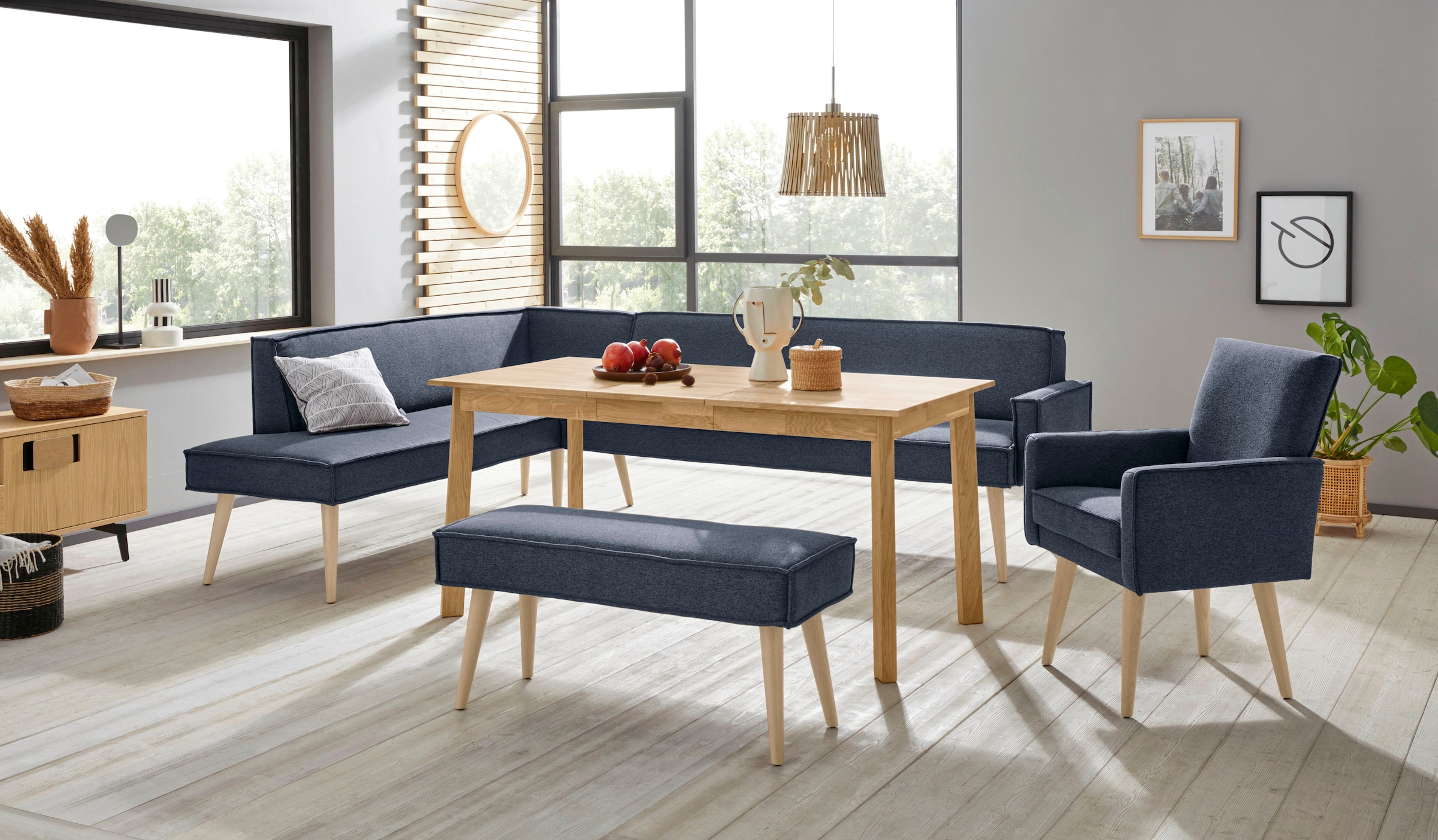 exxpo - sofa fashion Eckbank »Lungo, moderne Kedernaht, bequem und elegant, hoher Holzfuß« hochwertige Detailverarbeitung, frei im Raum stellbar