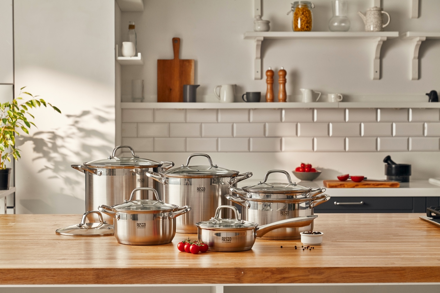 RESTO Kitchenware Kochtopf »Libra, Universaltopf energiesparend und spülmaschinenfest« 2 Stk. tlg. Edelstahl 18/10