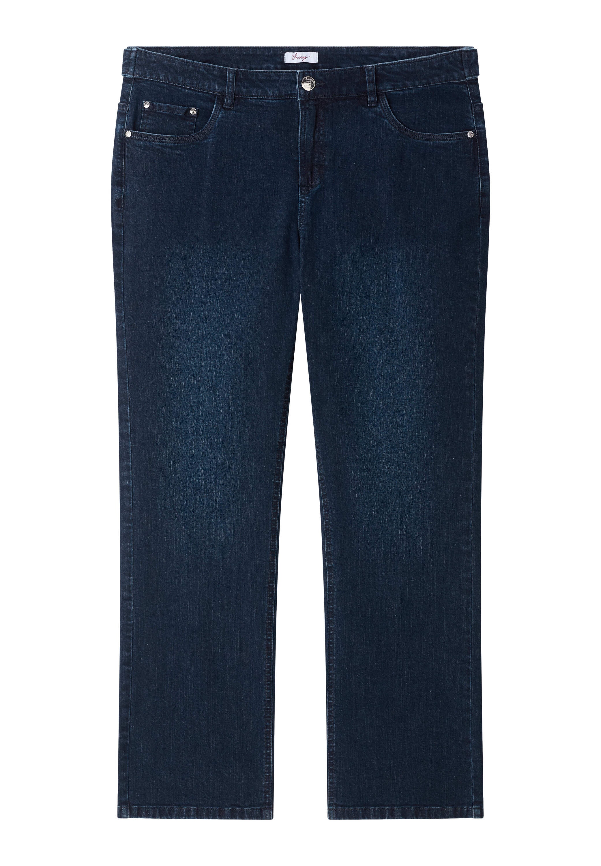 Sheego 5-Pocket-Jeans »Jeans Gerade Jeans mit Deko-Knopf und Riegel am Bund«