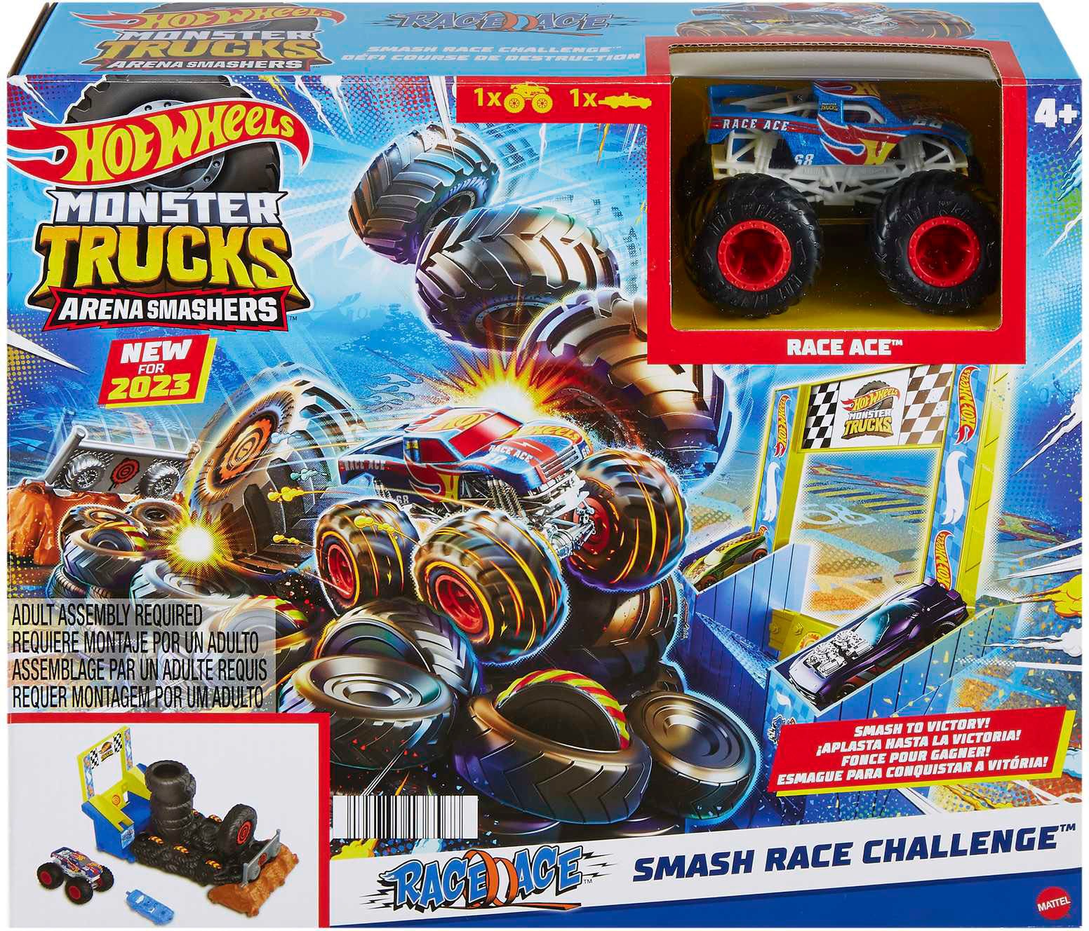 Hot Wheels Spiel-Parkgarage »Entry Challenge - Race Ace's Tire Smash Race«, Monster Trucks Arena World