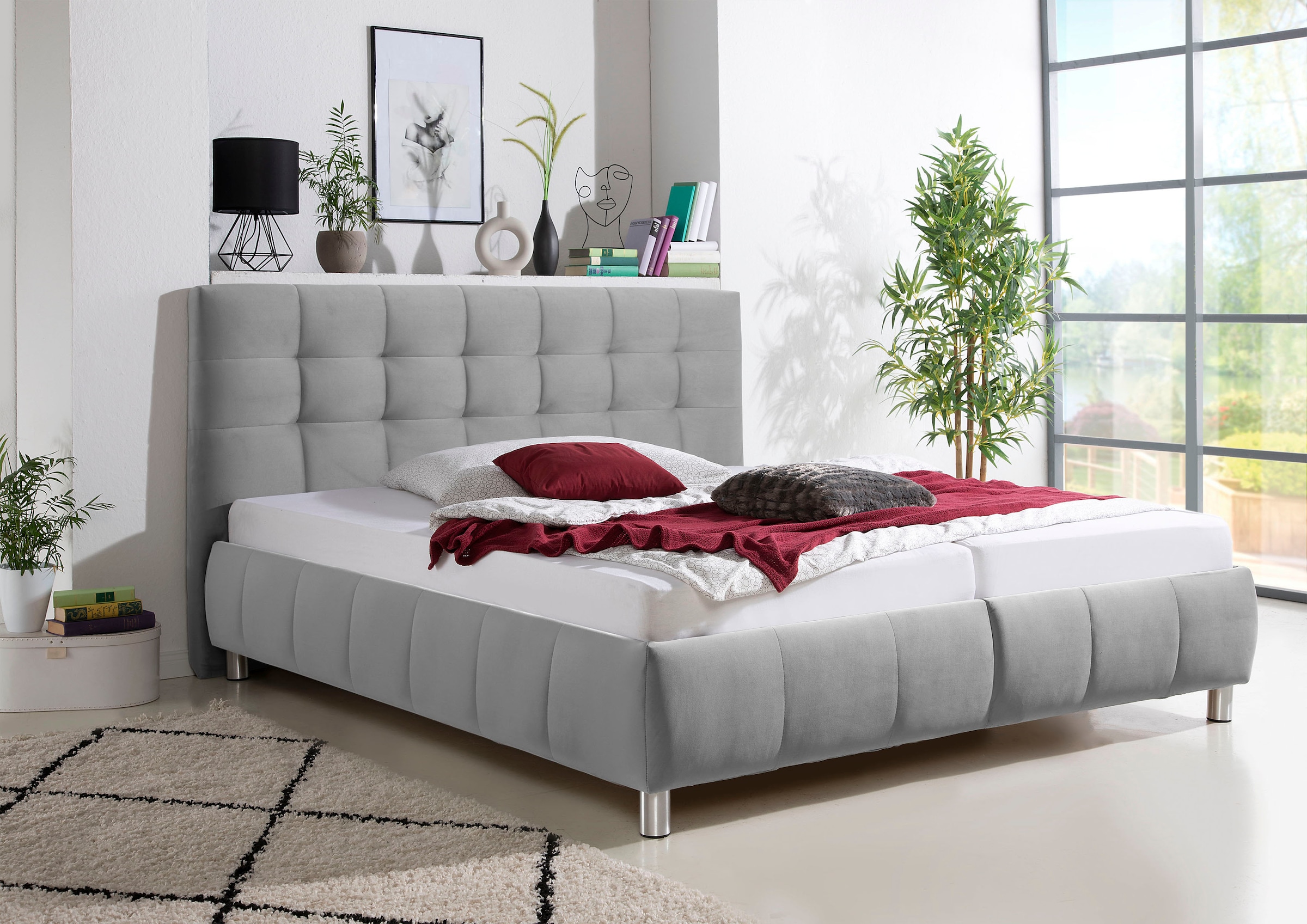 Maintal Polsterbett »Lalley« inkl. Bettkasten in H2,H3,H4 und 3 Matratzen Ausführungen erhältlich in grau, Größe Liegefläche B/L: 200 cm x 200 cm