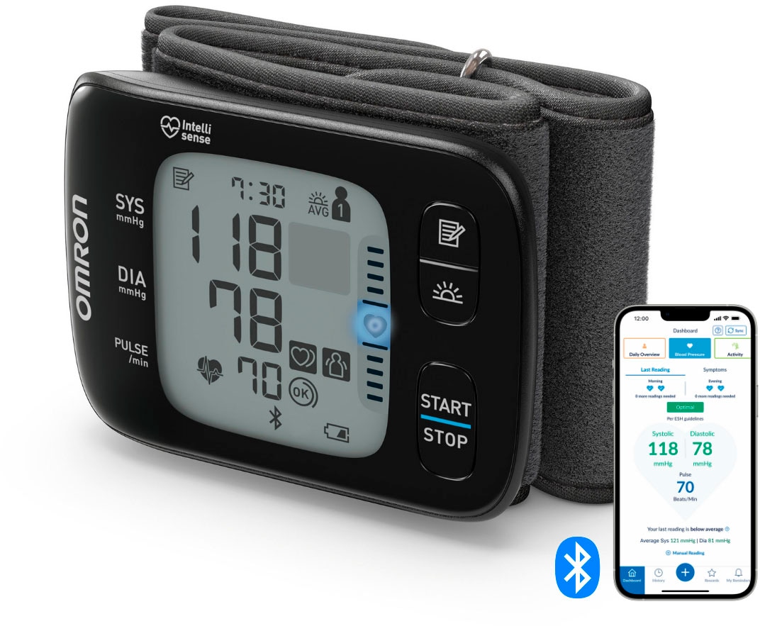 Omron Handgelenk-Blutdruckmessgerät »RS7 Intelli IT (HEM-6232T-D)«, mit LED Positionierungssensor und Bluetooth-Funktion