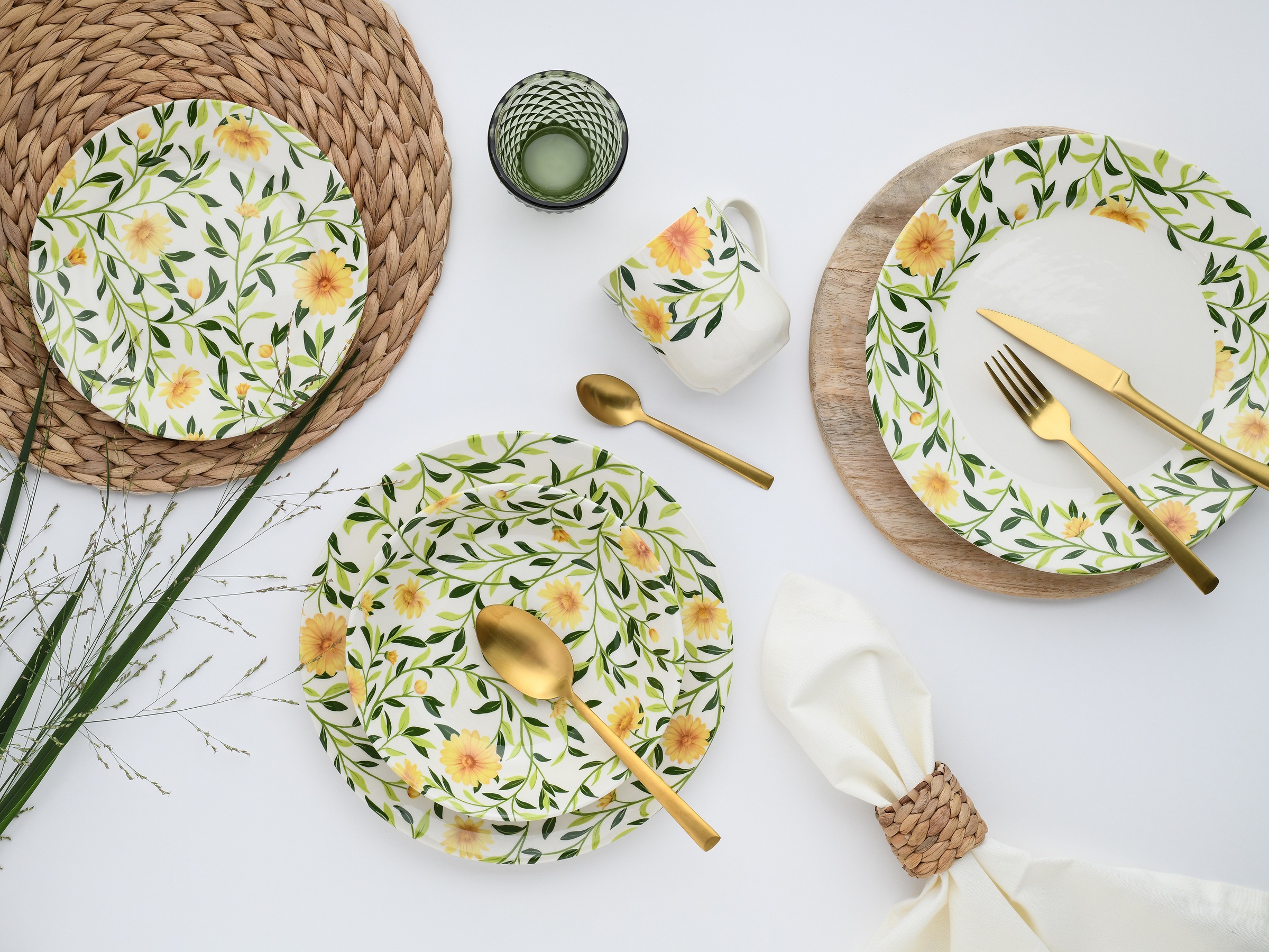 CreaTable Kombiservice »Amarilla, Kombi-Service 16-tlg« Blumendekor, Blättermotiv