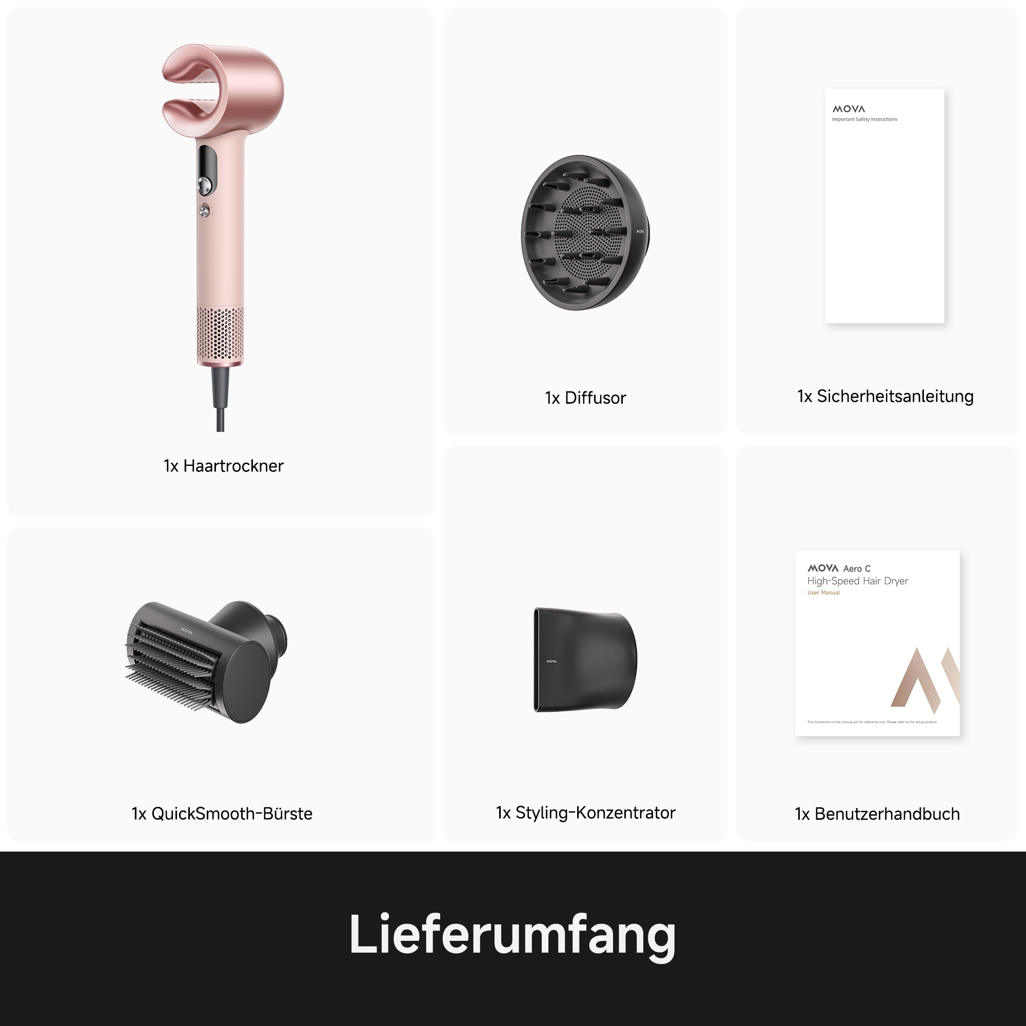 Mova Haartrockner »Aero C« 1.800 W 3 Aufsätze Hitzeschutz, schonende Pflege, leicht & kompakt